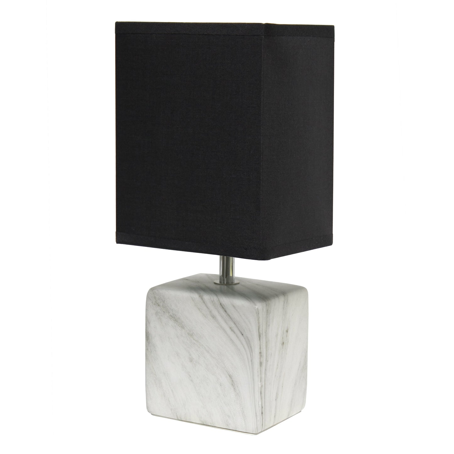 All The Rages Simple Designs White Marbled Ceramic Table Lamp With Black Fabric Shade