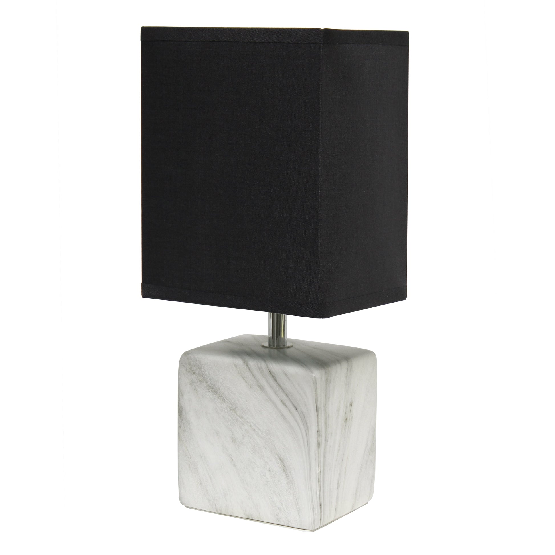 All The Rages Simple Designs White Marbled Ceramic Table Lamp With Black Fabric Shade
