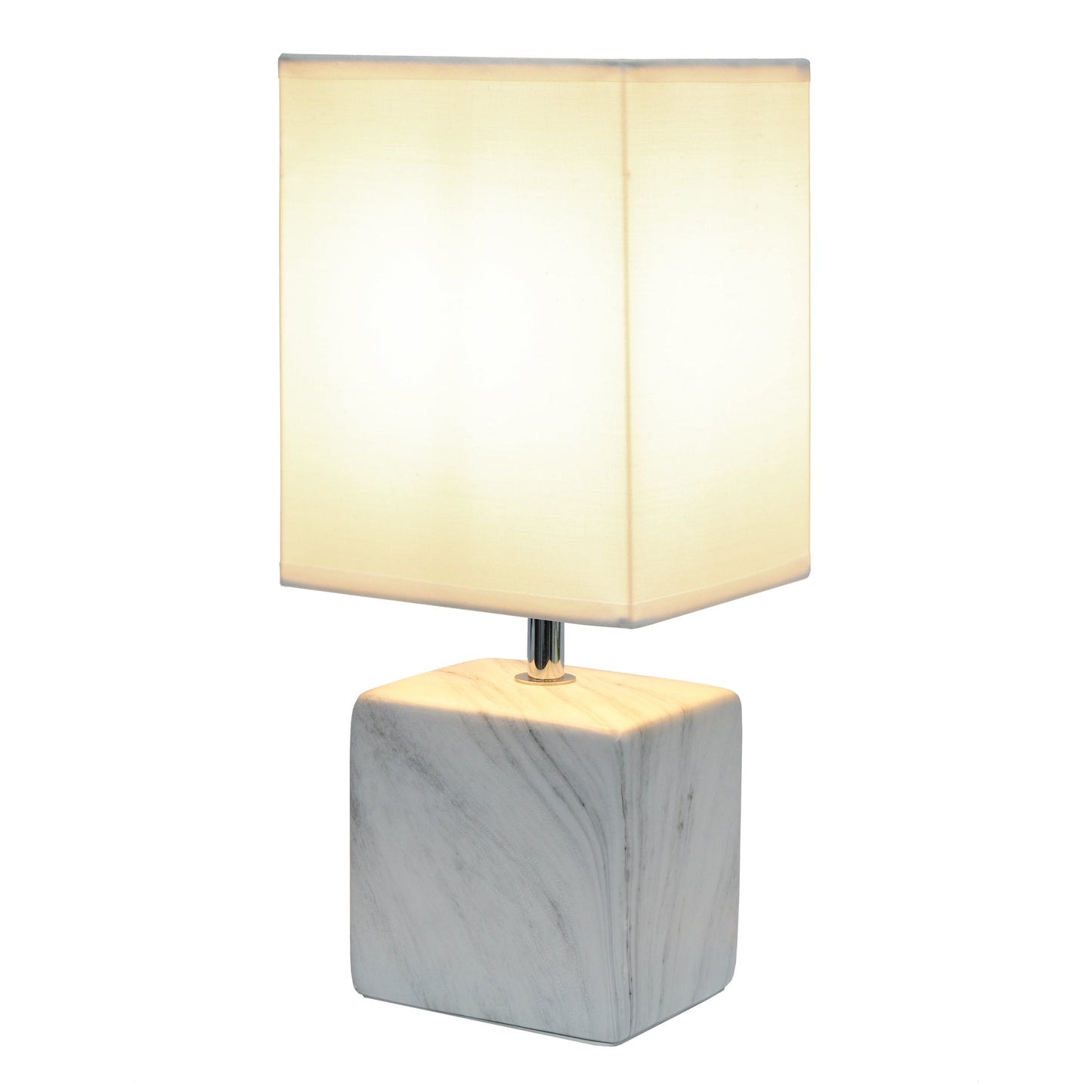 All The Rages Simple Designs White Marbled Ceramic Table Lamp With White Fabric Shade