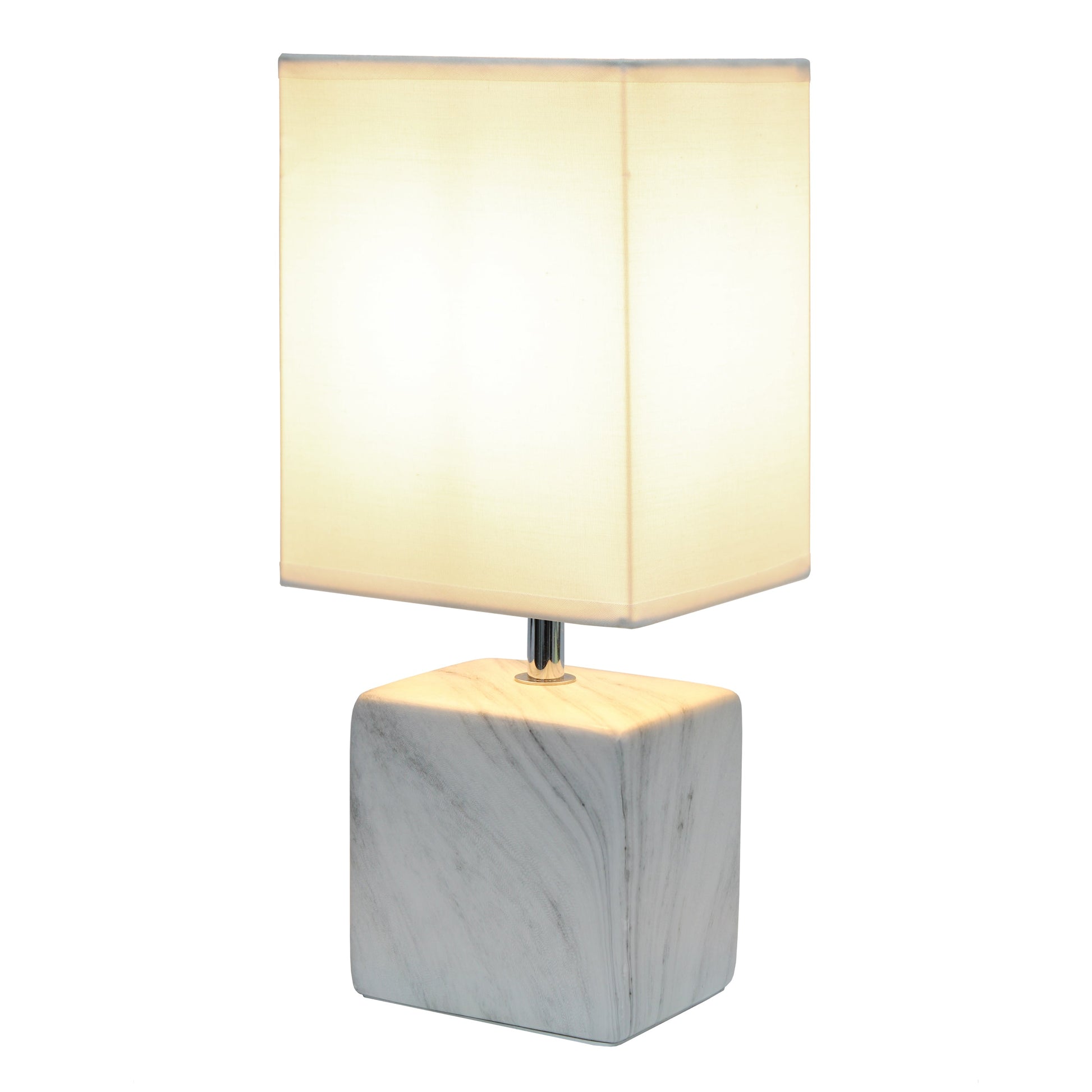 All The Rages Simple Designs White Marbled Ceramic Table Lamp With White Fabric Shade