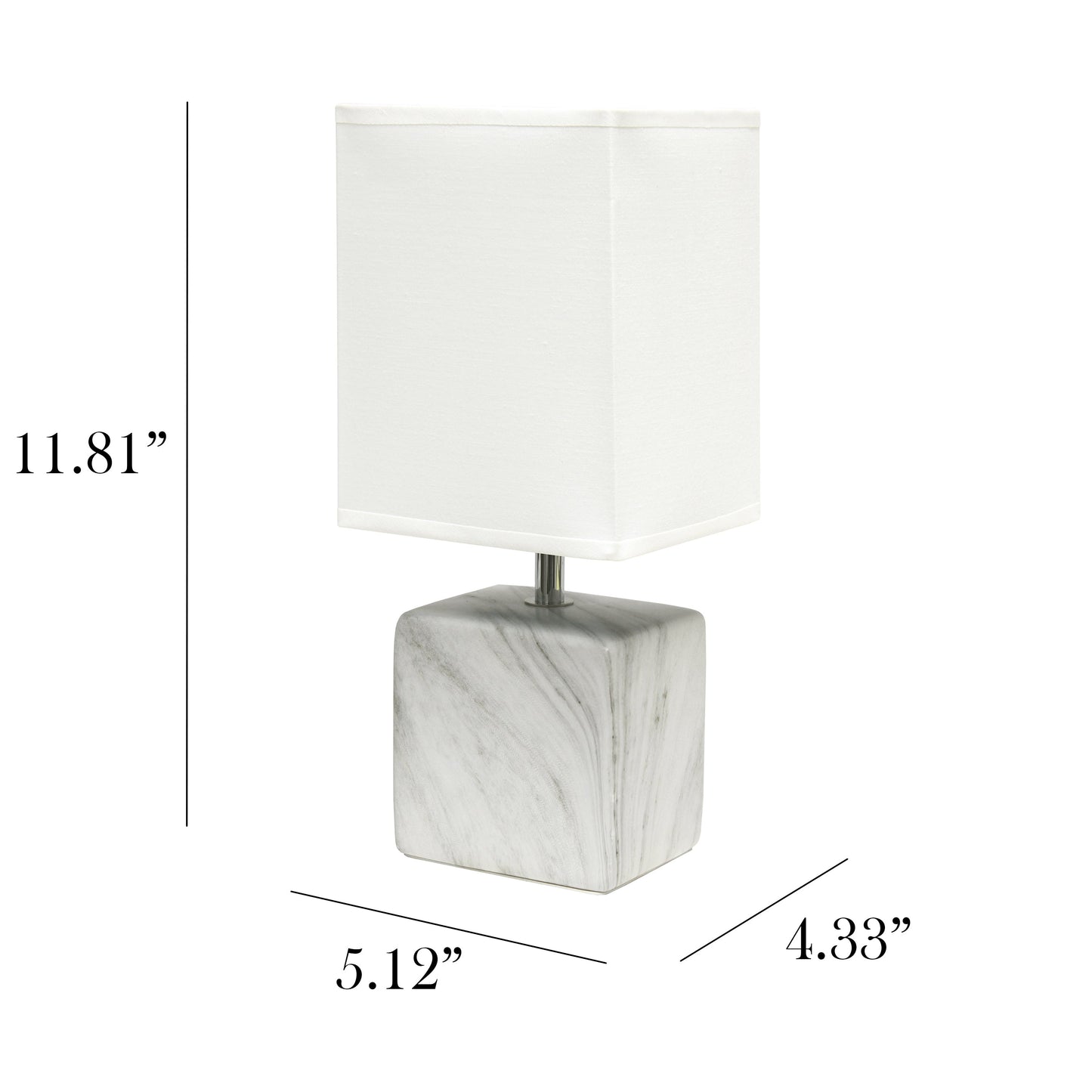 All The Rages Simple Designs White Marbled Ceramic Table Lamp With White Fabric Shade