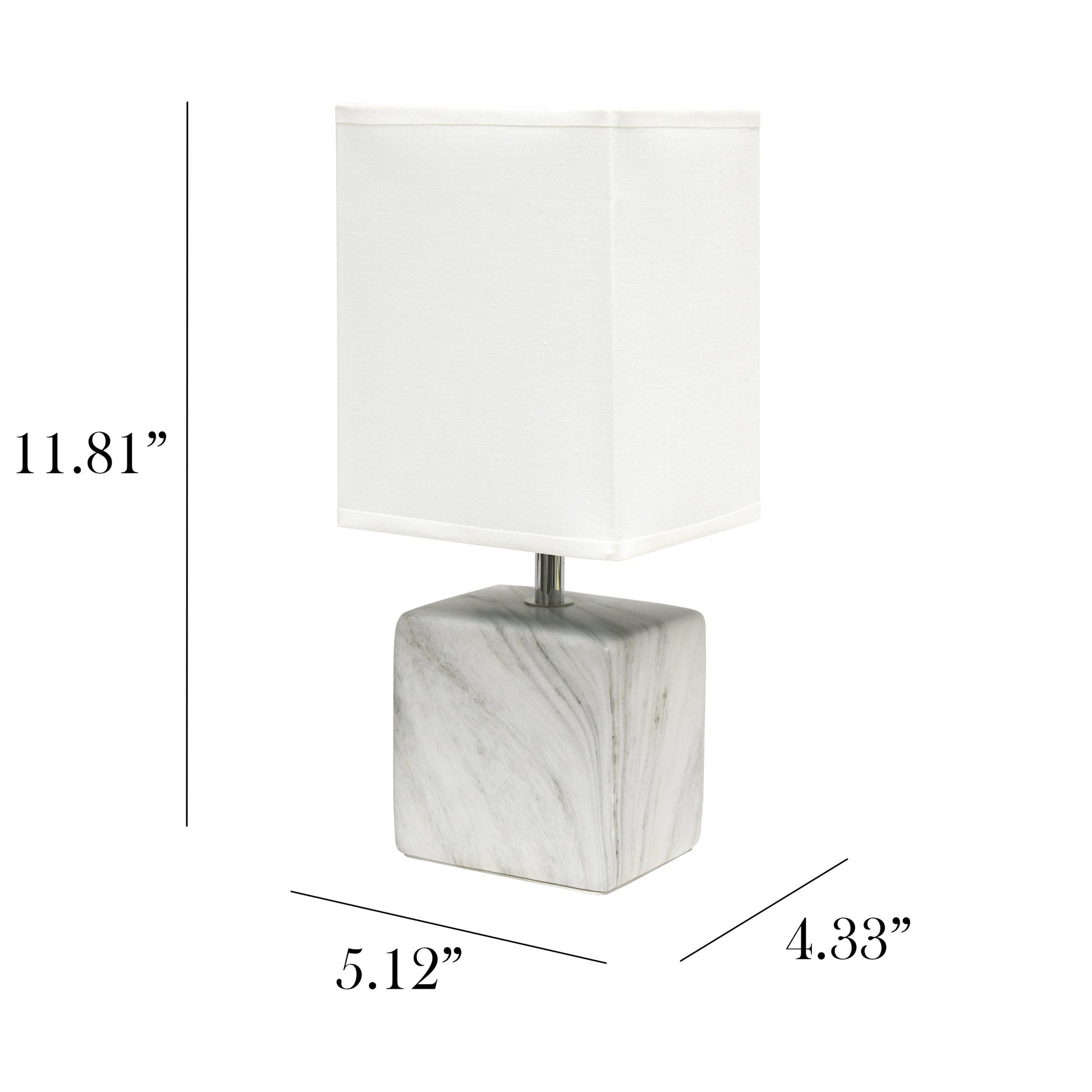 All The Rages Simple Designs White Marbled Ceramic Table Lamp With White Fabric Shade