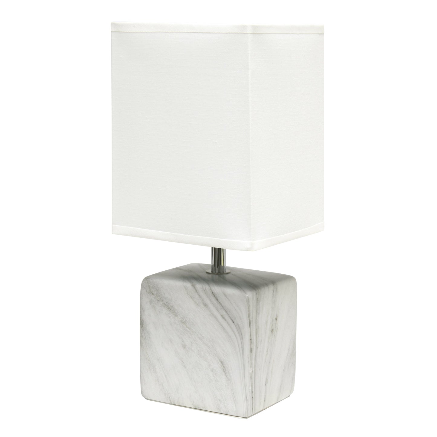 All The Rages Simple Designs White Marbled Ceramic Table Lamp With White Fabric Shade
