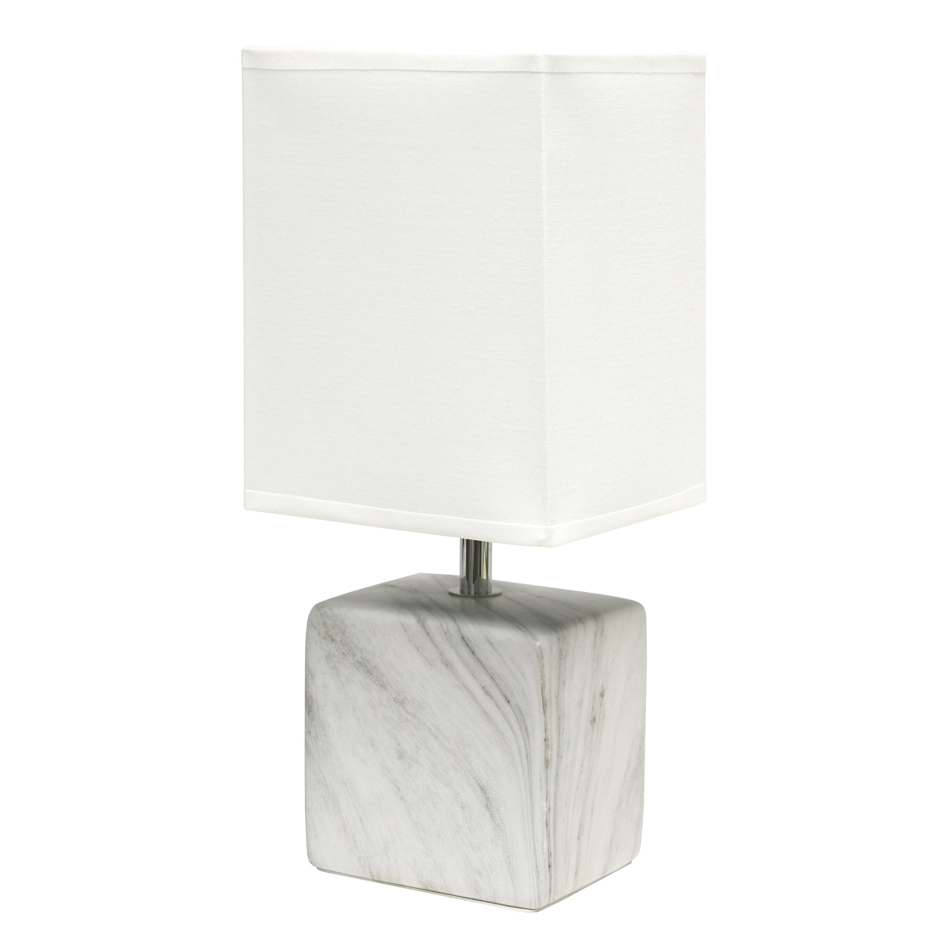 All The Rages Simple Designs White Marbled Ceramic Table Lamp With White Fabric Shade