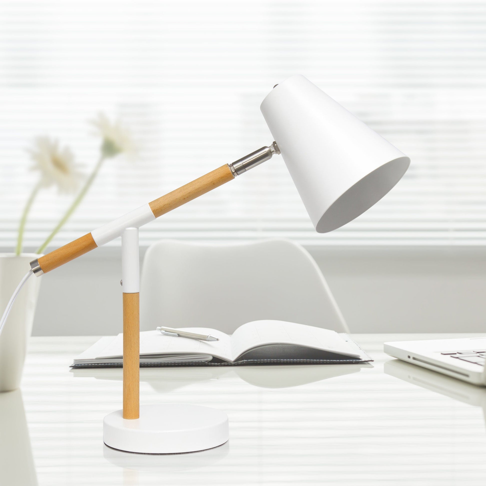 All The Rages Simple Designs White Matte & Wooden Pivot Desk Lamp