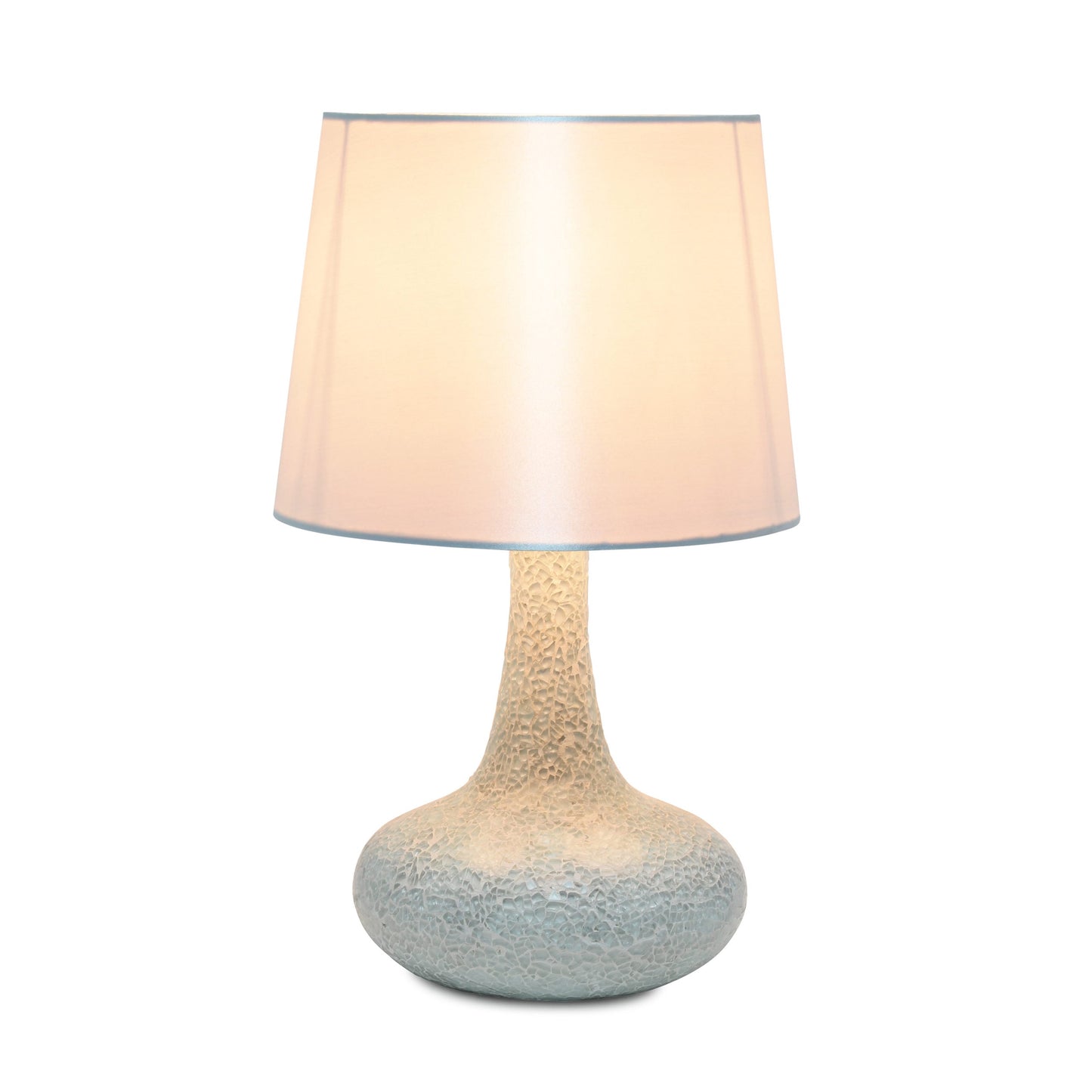 All The Rages Simple Designs White Mosaic Tiled Glass Genie Table Lamp With White Fabric Shade