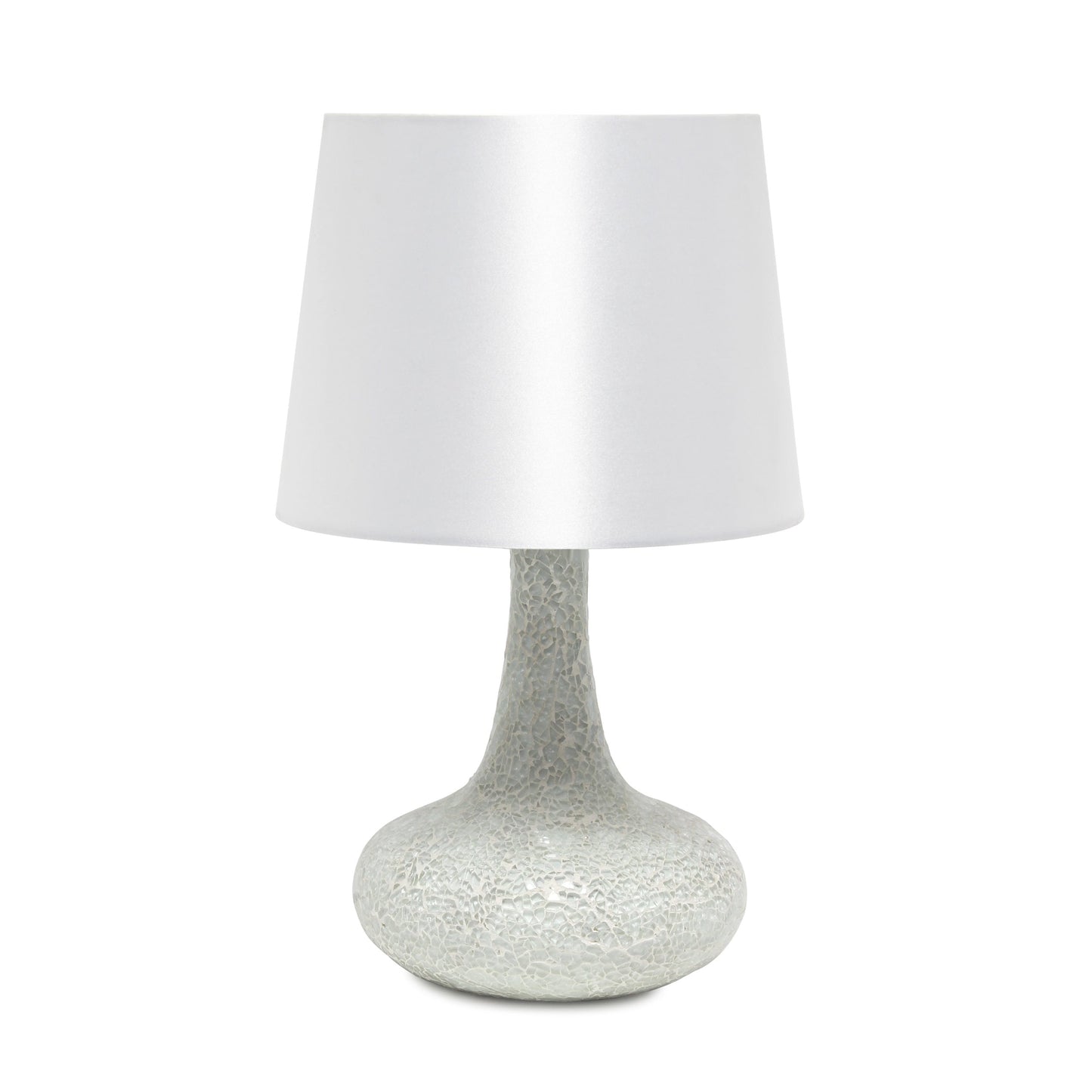 All The Rages Simple Designs White Mosaic Tiled Glass Genie Table Lamp With White Fabric Shade