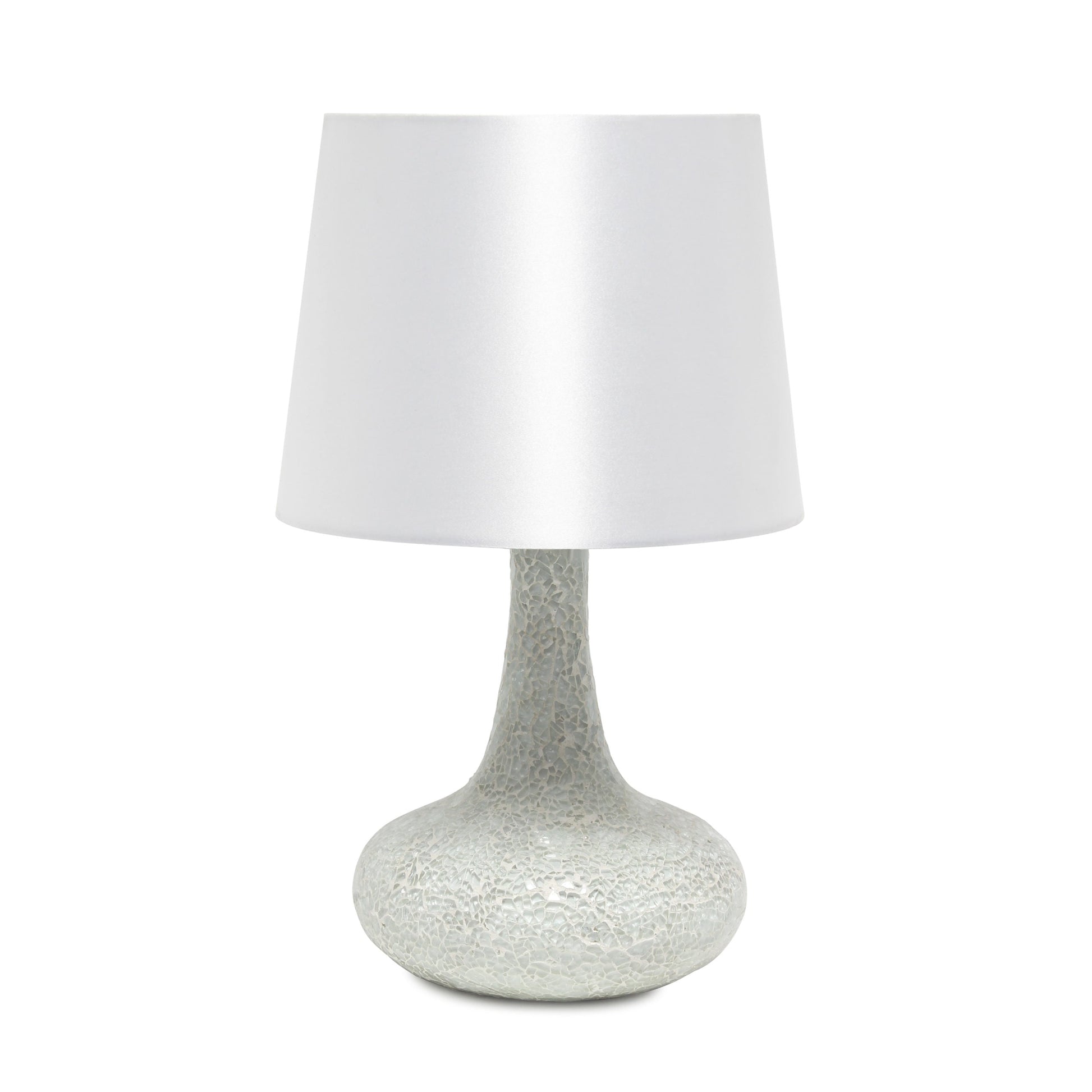 All The Rages Simple Designs White Mosaic Tiled Glass Genie Table Lamp With White Fabric Shade