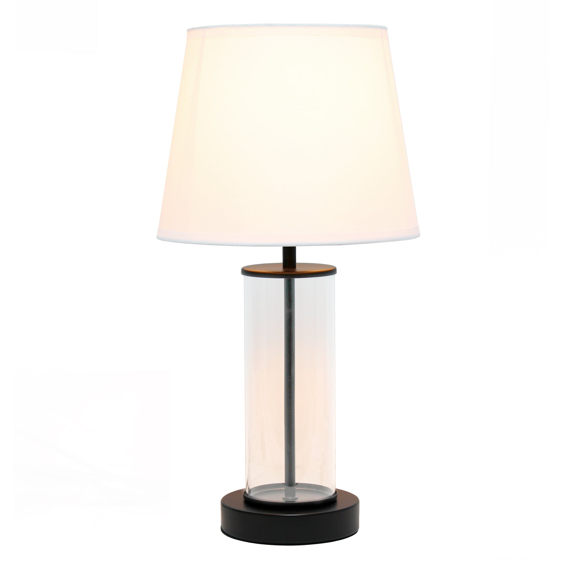 All The Rages Simple Designs White On Black Encased Metal & Clear Glass Table Lamp