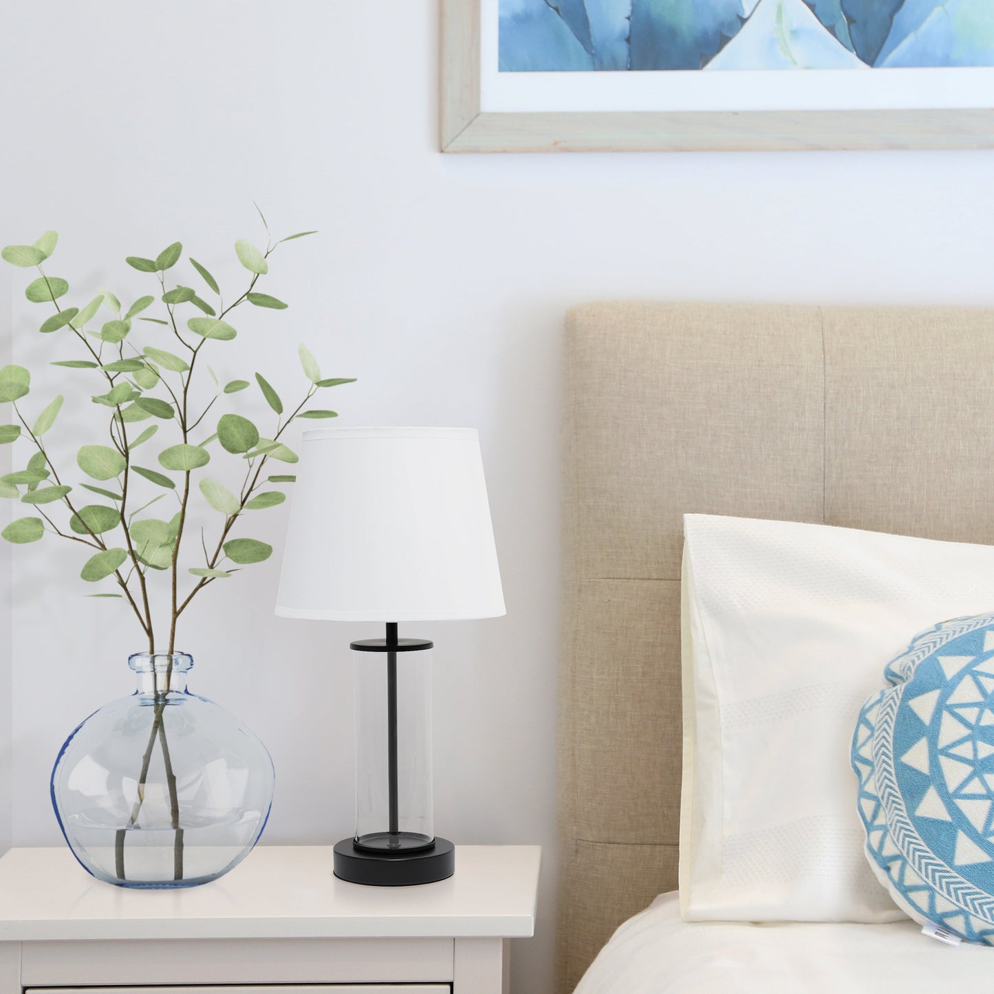 All The Rages Simple Designs White On Black Encased Metal & Clear Glass Table Lamp