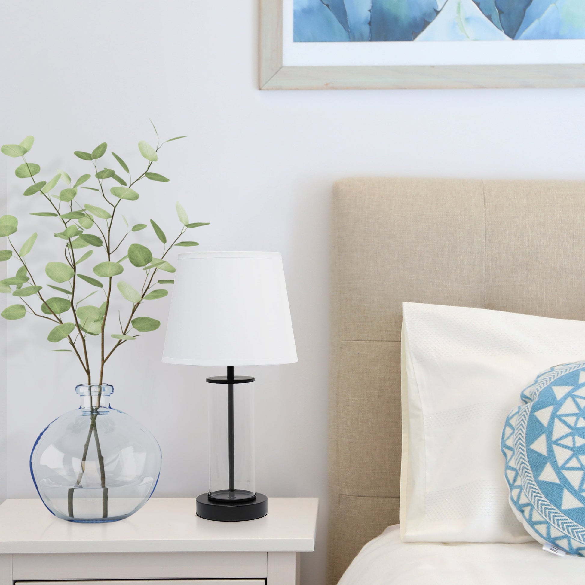 All The Rages Simple Designs White On Black Encased Metal & Clear Glass Table Lamp