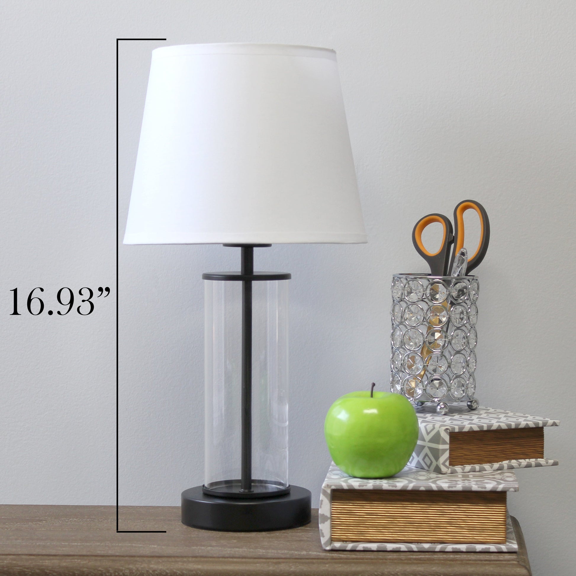 All The Rages Simple Designs White On Black Encased Metal & Clear Glass Table Lamp