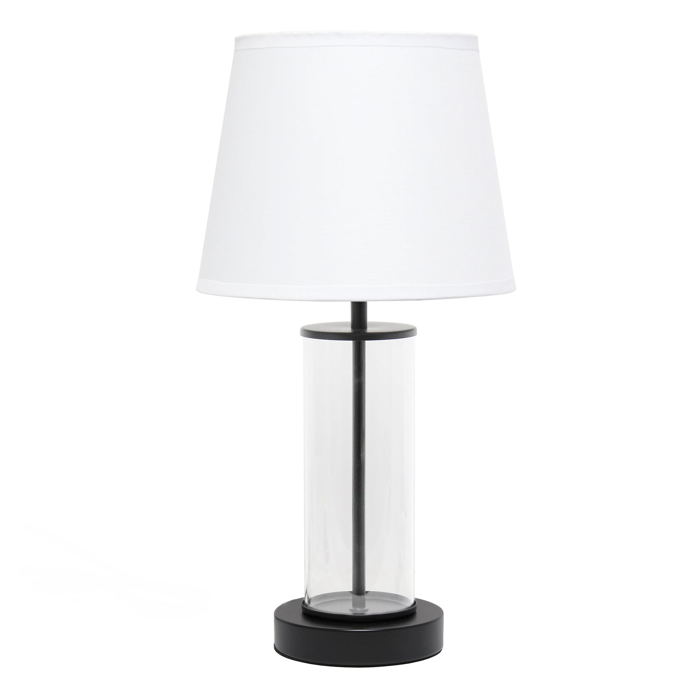 All The Rages Simple Designs White On Black Encased Metal & Clear Glass Table Lamp
