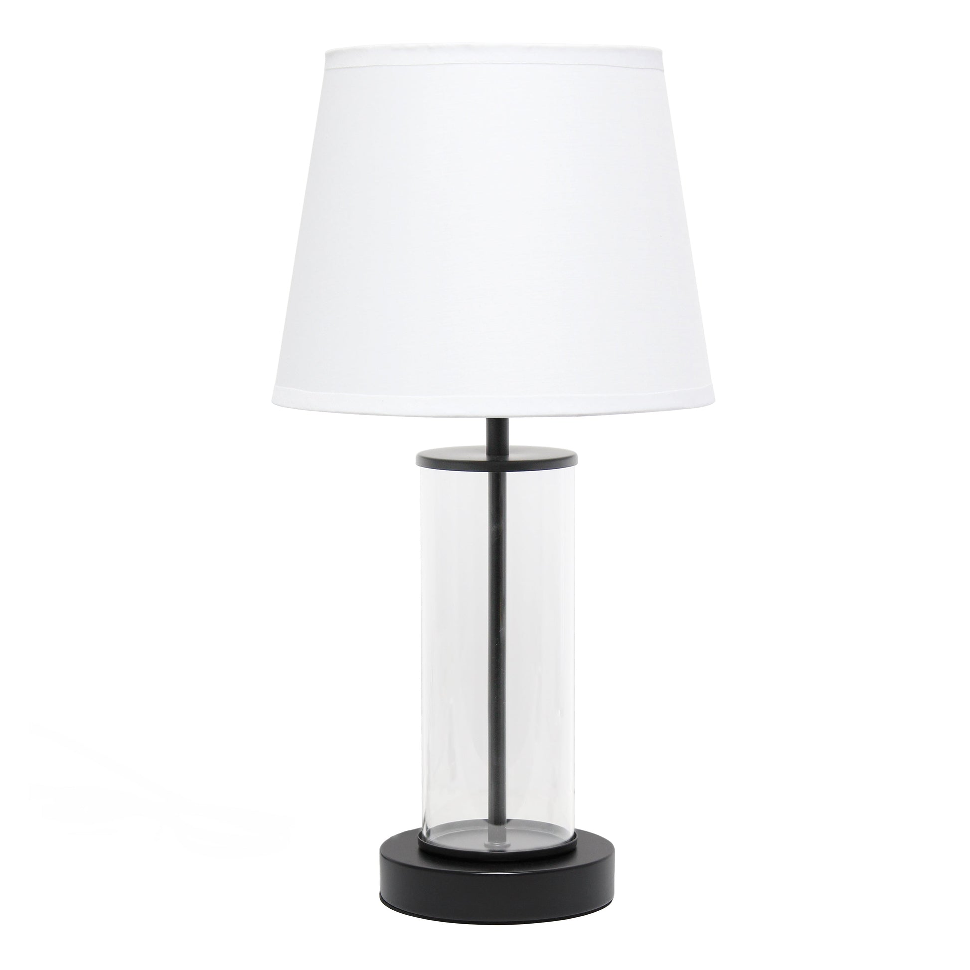 All The Rages Simple Designs White On Black Encased Metal & Clear Glass Table Lamp