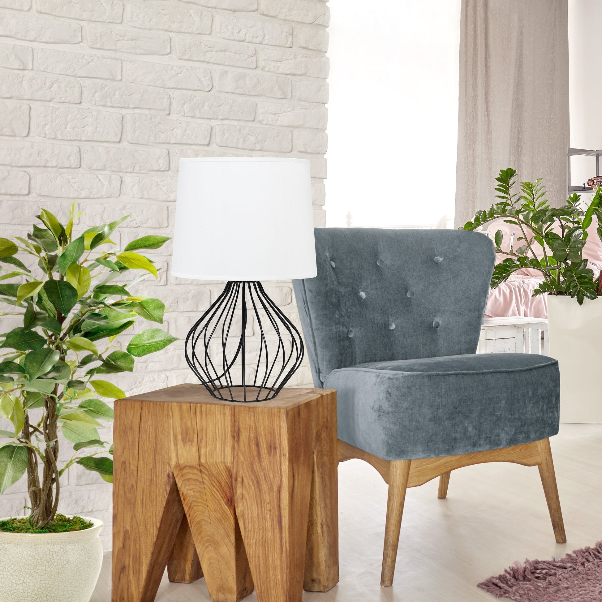 All The Rages Simple Designs White On Black Geometrically Wired Table Lamp