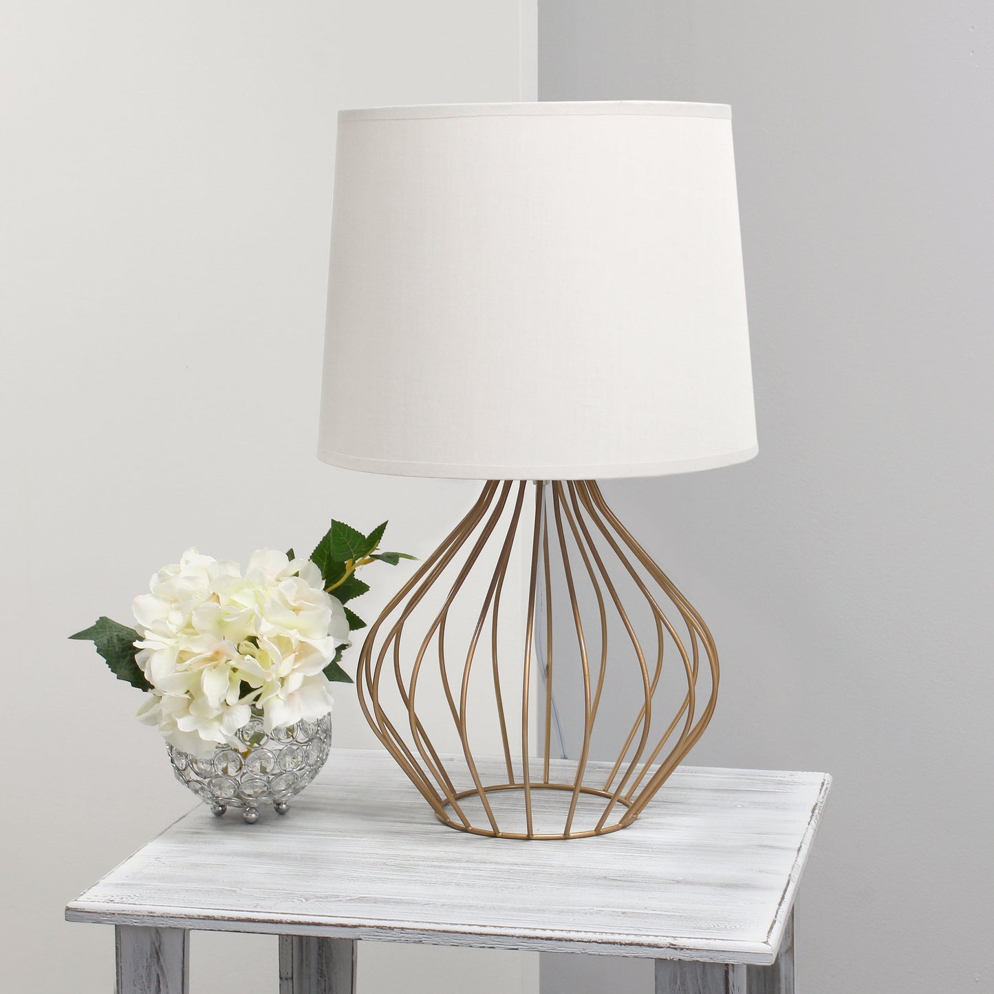 All The Rages Simple Designs White On Copper Geometrically Wired Table Lamp