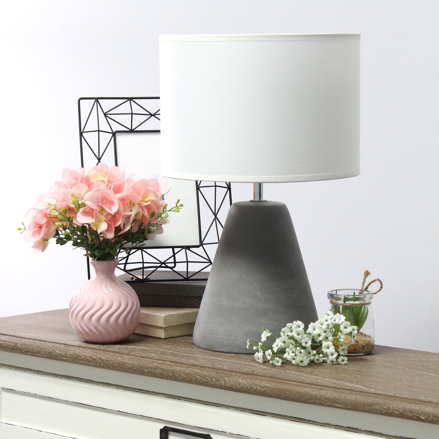 All The Rages Simple Designs White Pinnacle Concrete Table Lamp