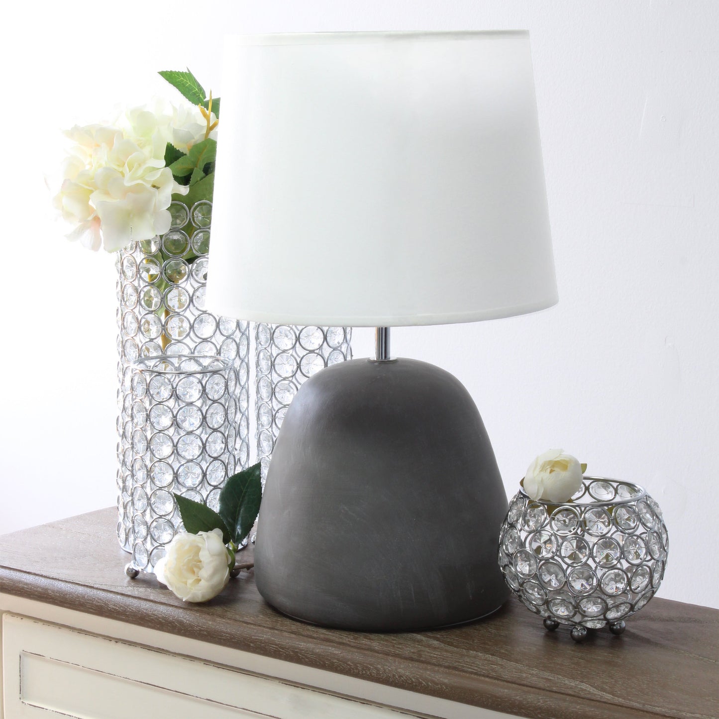 All The Rages Simple Designs White Round Concrete Table Lamp