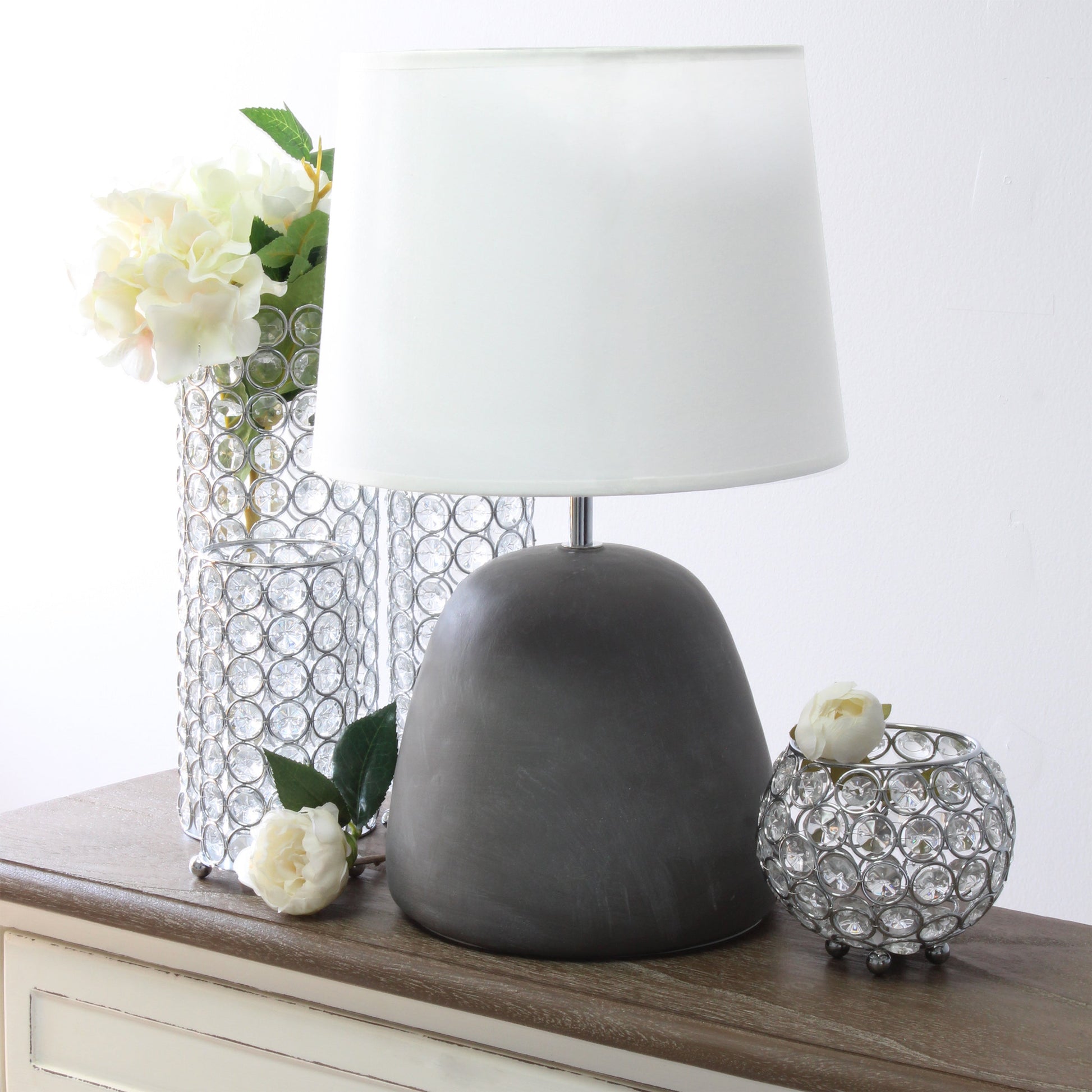 All The Rages Simple Designs White Round Concrete Table Lamp