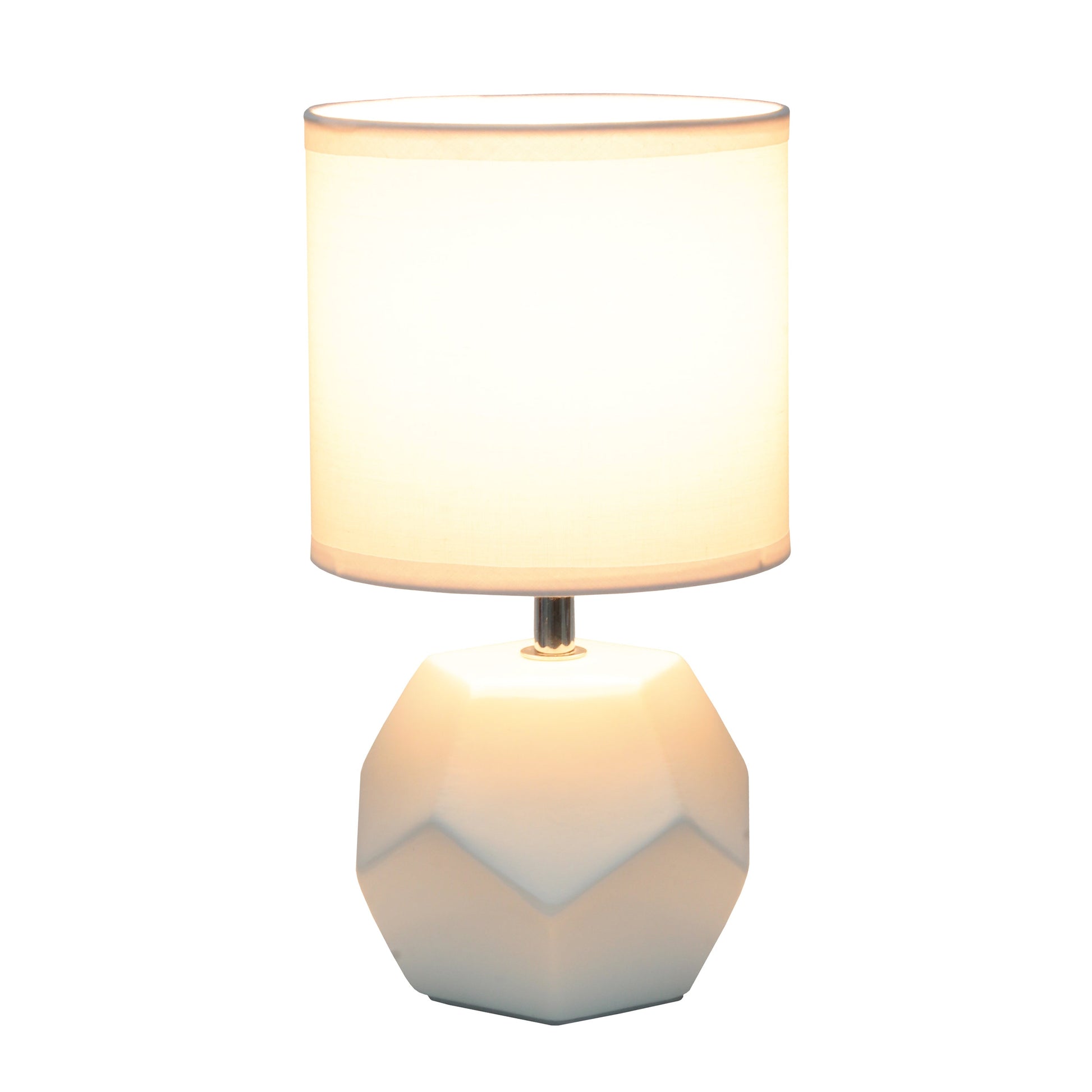 All The Rages Simple Designs White Round Prism Mini Table Lamp With Matching Fabric Shade