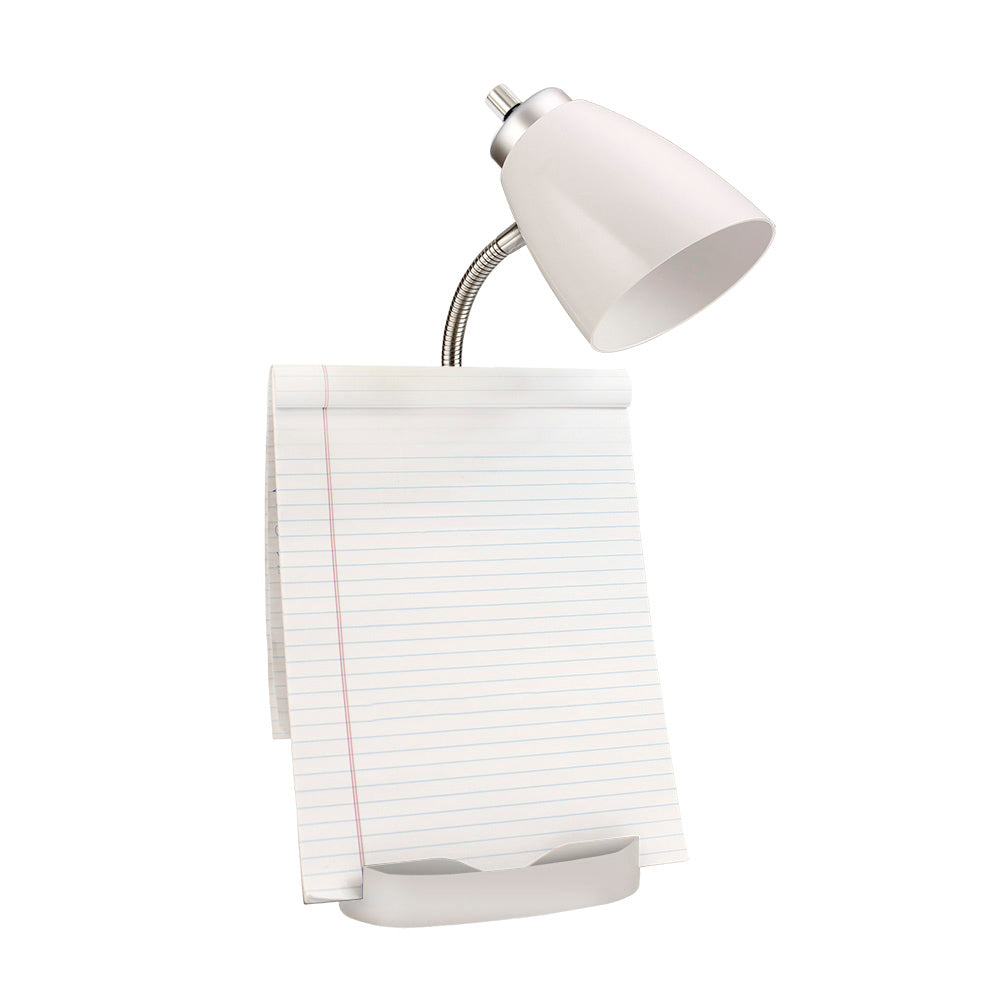 All The Rages Simple Designs White Semi-Flexible Desk Lamp With iPad Tablet Stand Book Holder & USB Charging Outlet