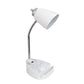 All The Rages Simple Designs White Semi-Flexible Desk Lamp With iPad Tablet Stand Book Holder & USB Charging Outlet
