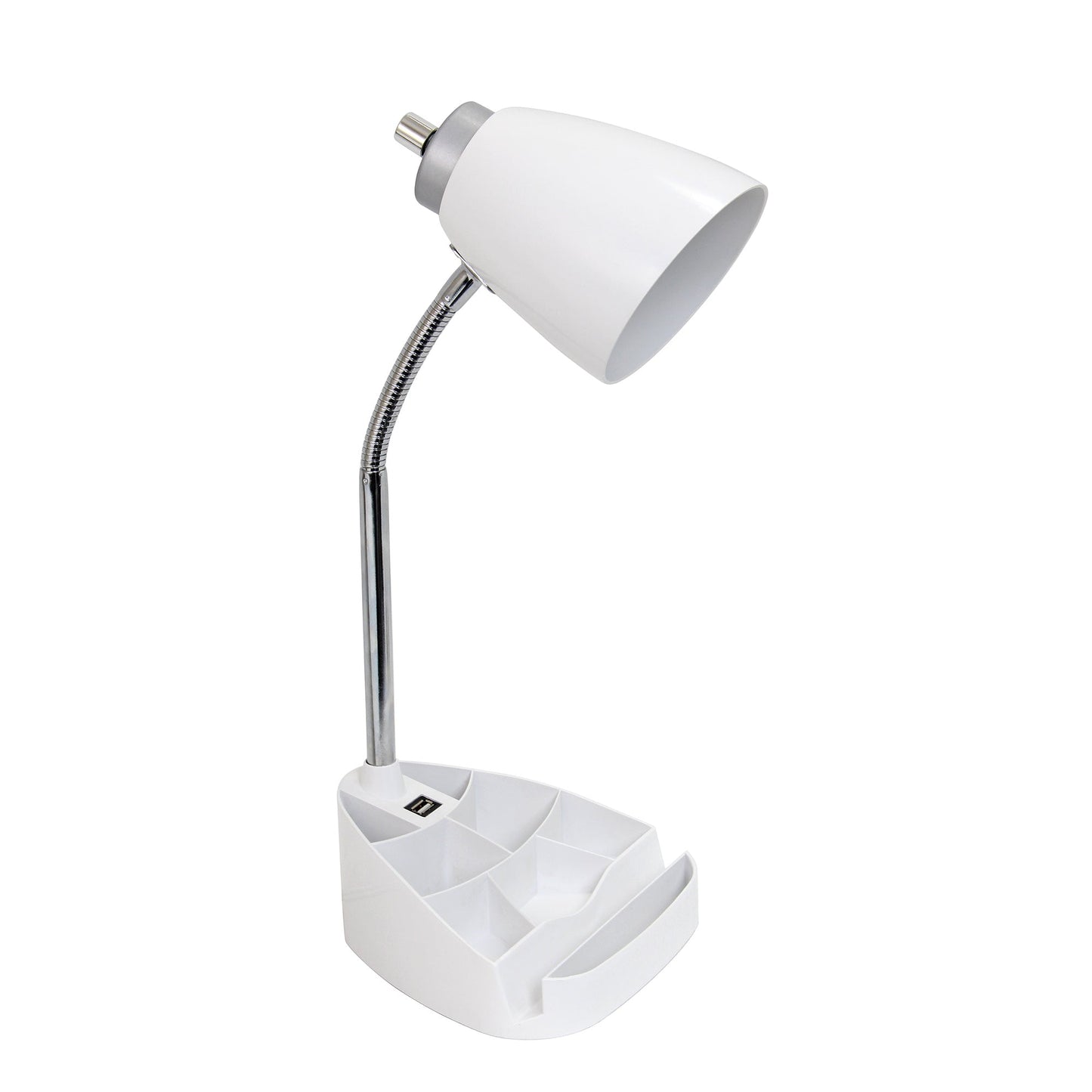 All The Rages Simple Designs White Semi-Flexible Desk Lamp With iPad Tablet Stand Book Holder & USB Charging Outlet