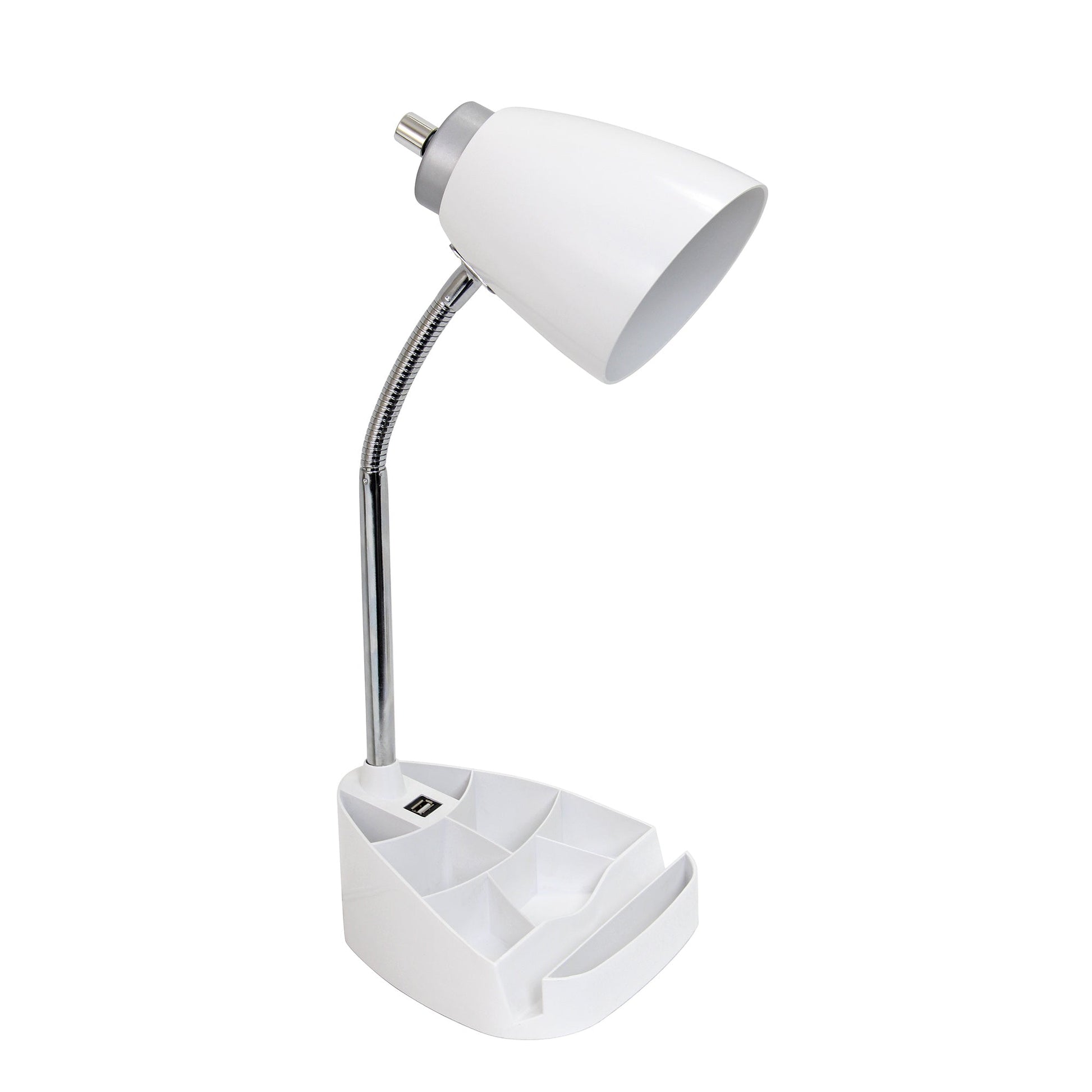 All The Rages Simple Designs White Semi-Flexible Desk Lamp With iPad Tablet Stand Book Holder & USB Charging Outlet