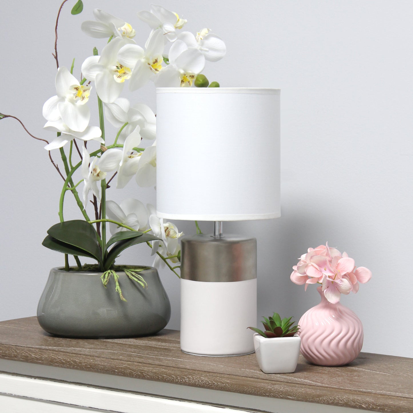 All The Rages Simple Designs White & Silver 2-Toned Basics Table Lamp