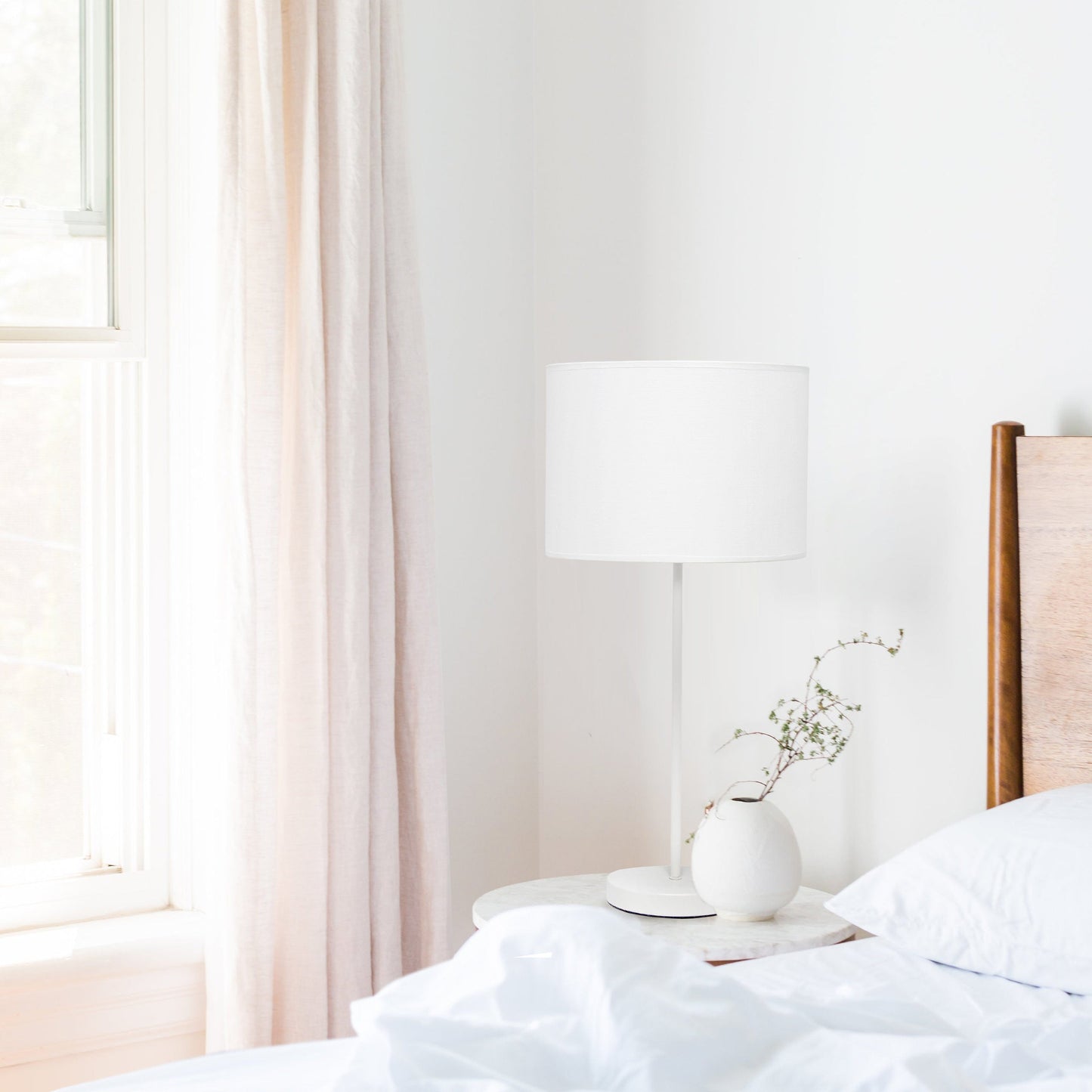 All The Rages Simple Designs White Stick Lamp With White Fabric Shade
