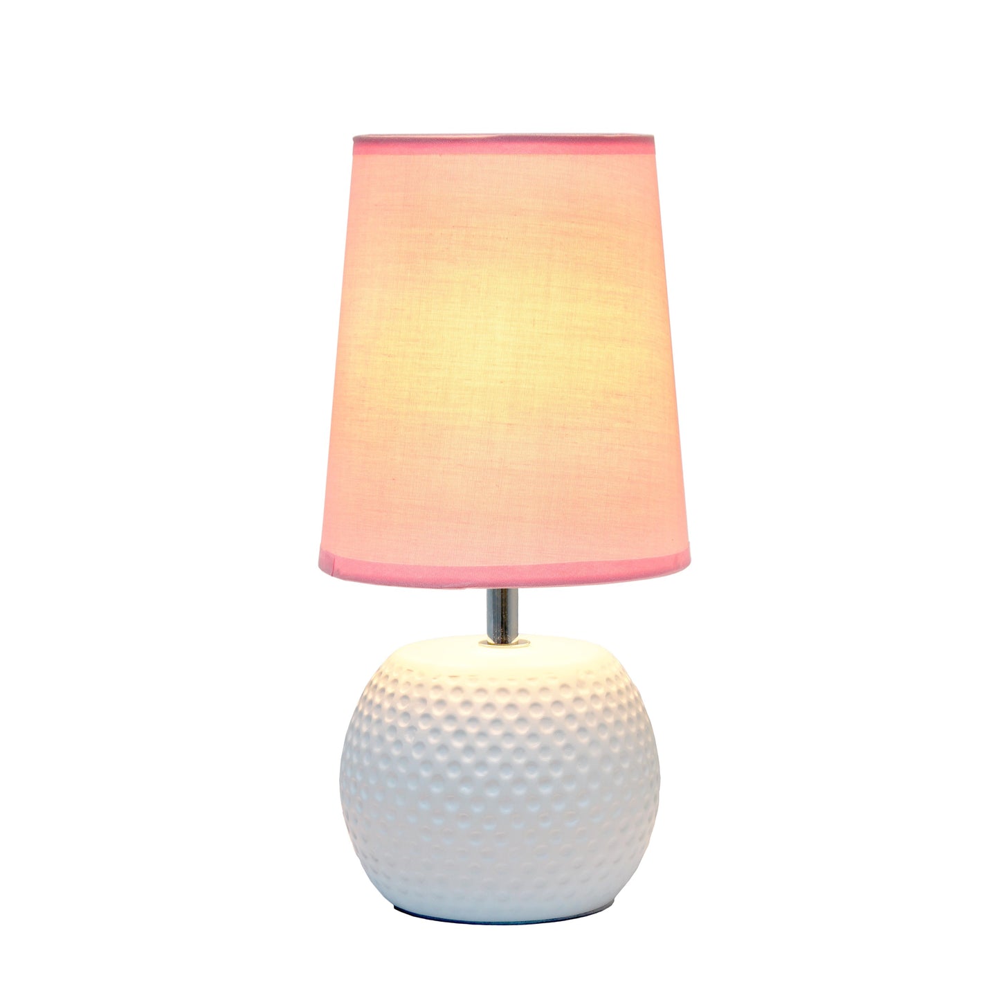 All The Rages Simple Designs White Studded Texture Ceramic Table Lamp With Pink Shade