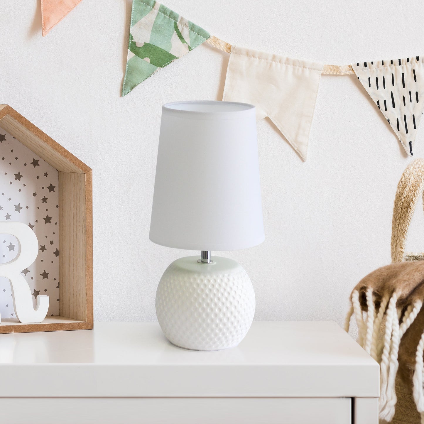 All The Rages Simple Designs White Studded Texture Ceramic Table Lamp With White Shade
