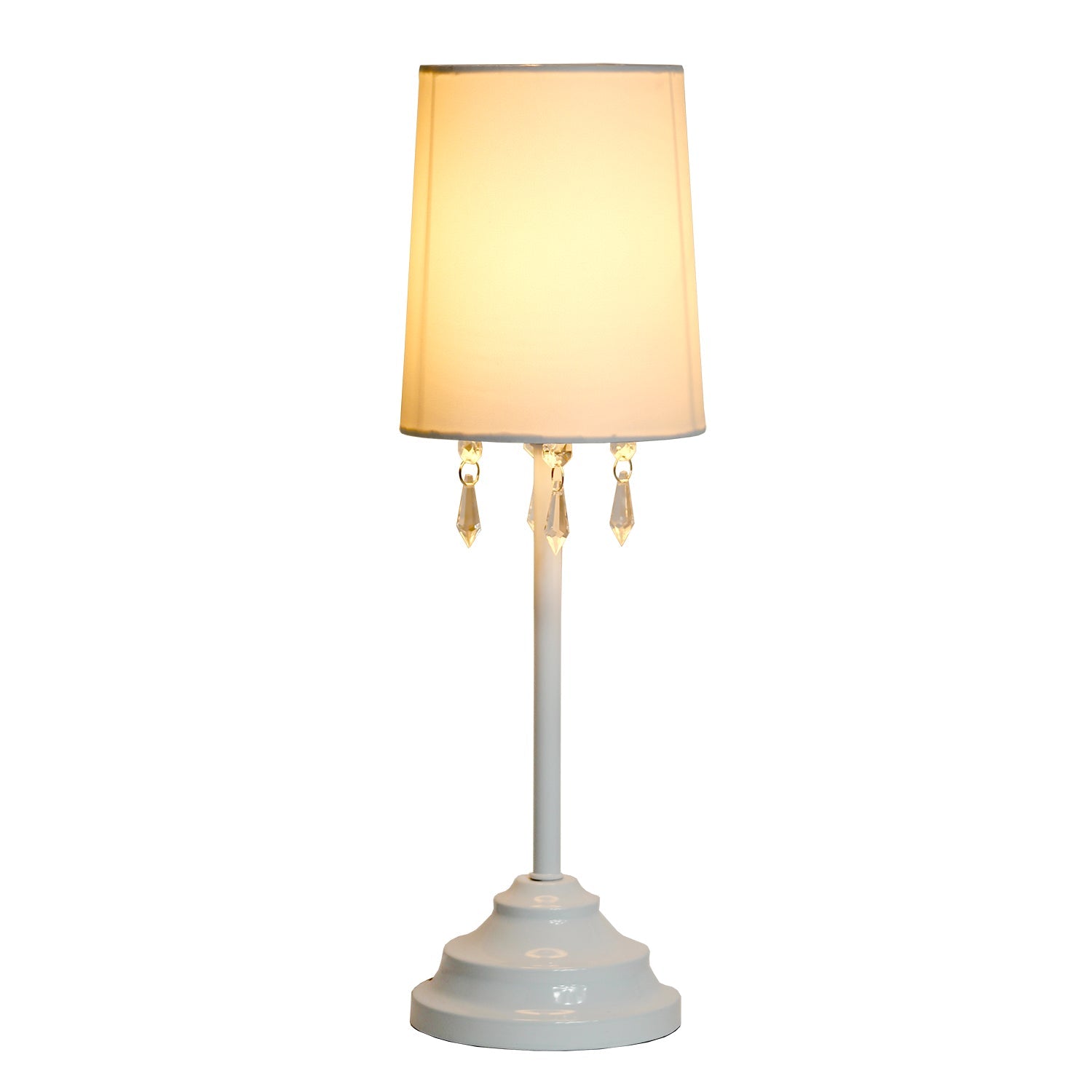 All The Rages Simple Designs White Table Lamp With Fabric Shade & Hanging Acrylic Beads