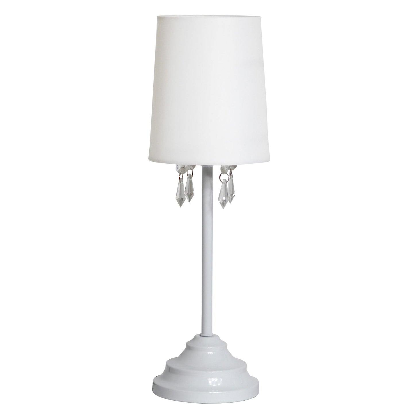 All The Rages Simple Designs White Table Lamp With Fabric Shade & Hanging Acrylic Beads