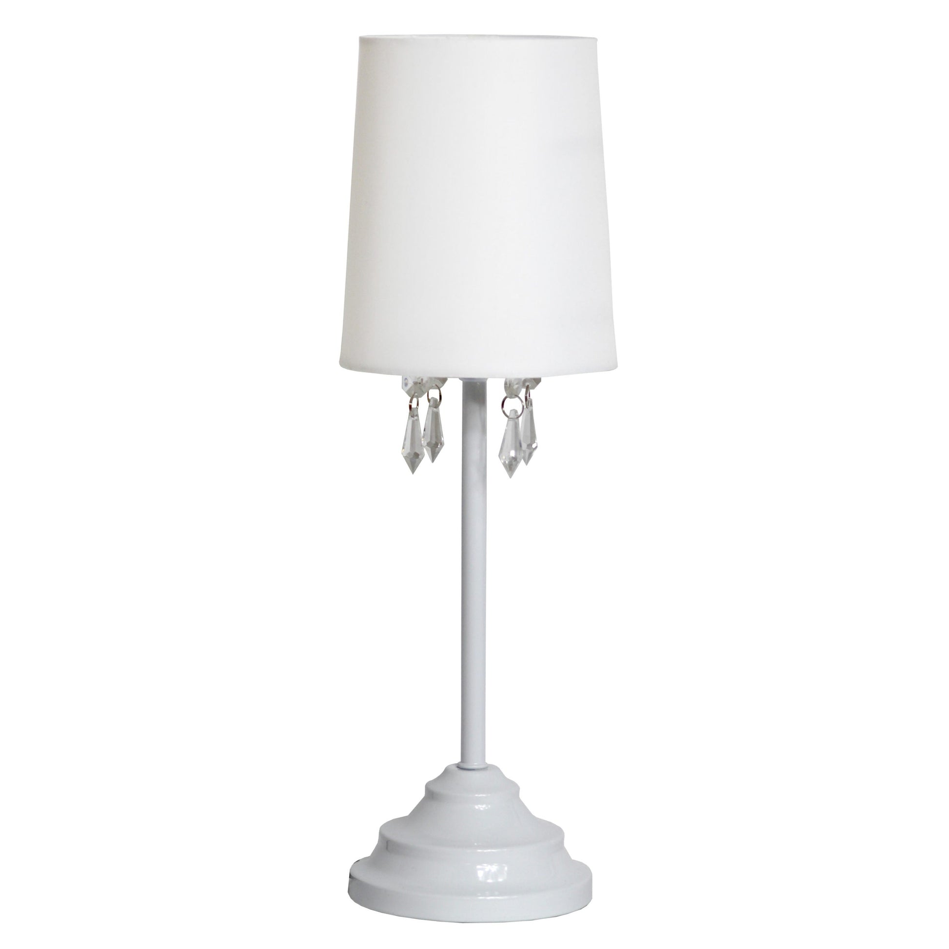 All The Rages Simple Designs White Table Lamp With Fabric Shade & Hanging Acrylic Beads