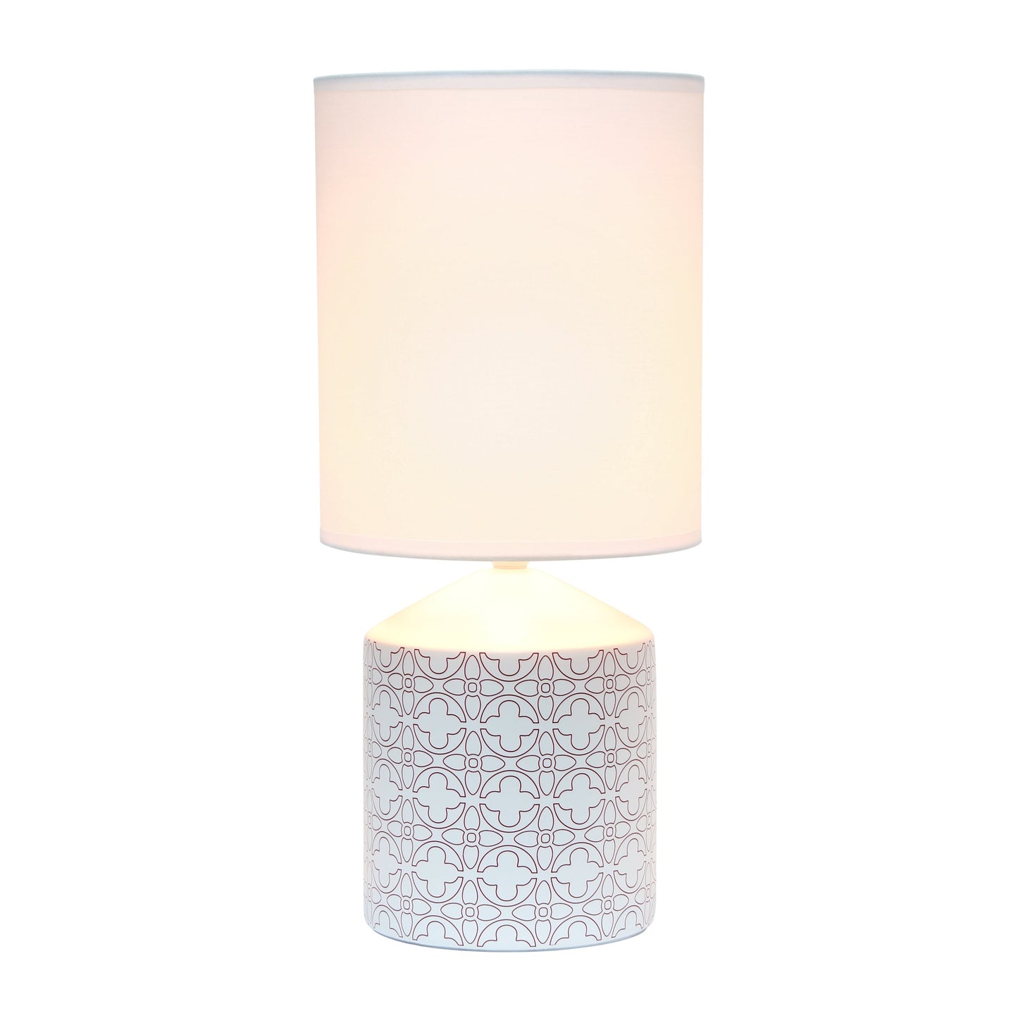 All The Rages Simple Designs White & Tan Flowers Prints Table Lamp