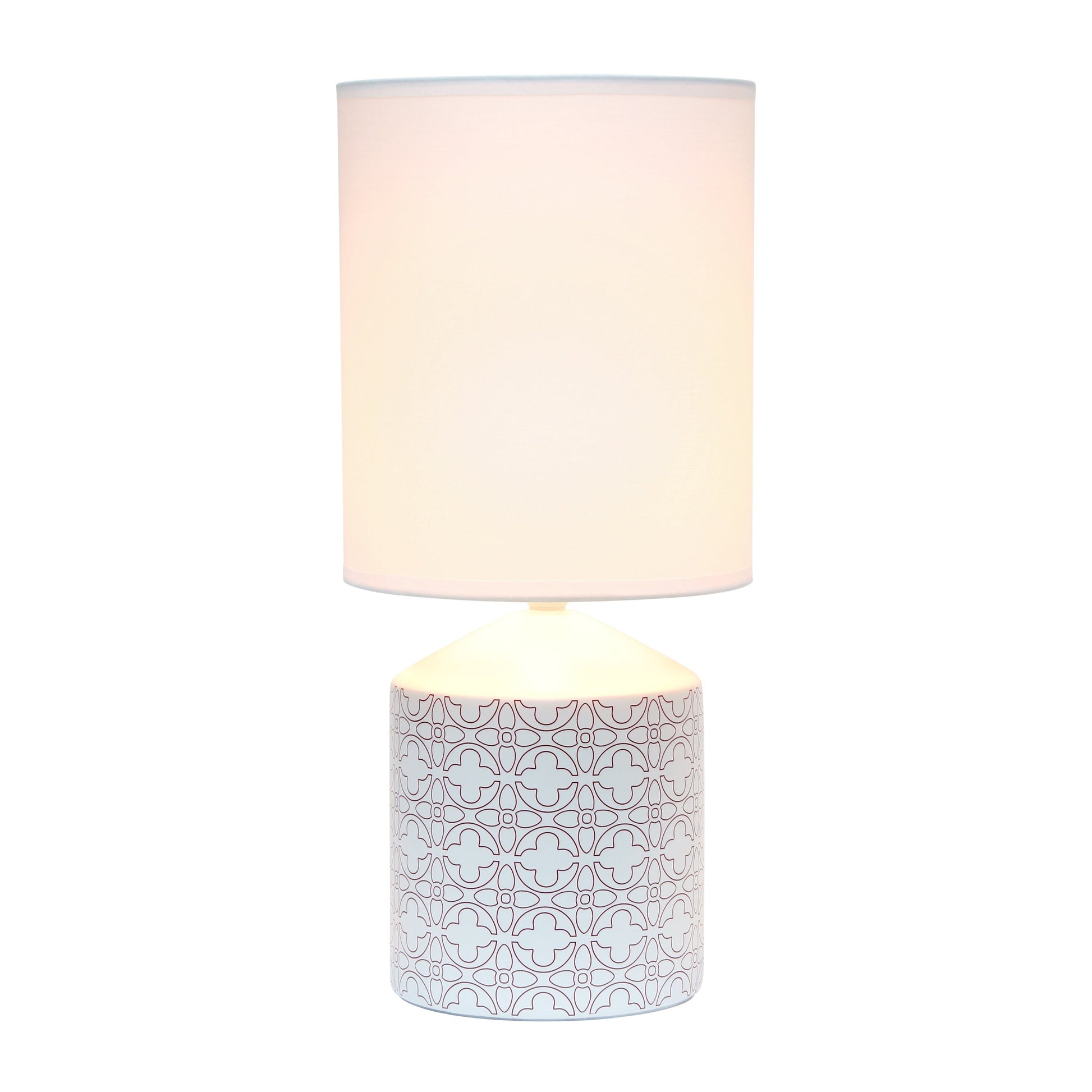 All The Rages Simple Designs White & Tan Flowers Prints Table Lamp