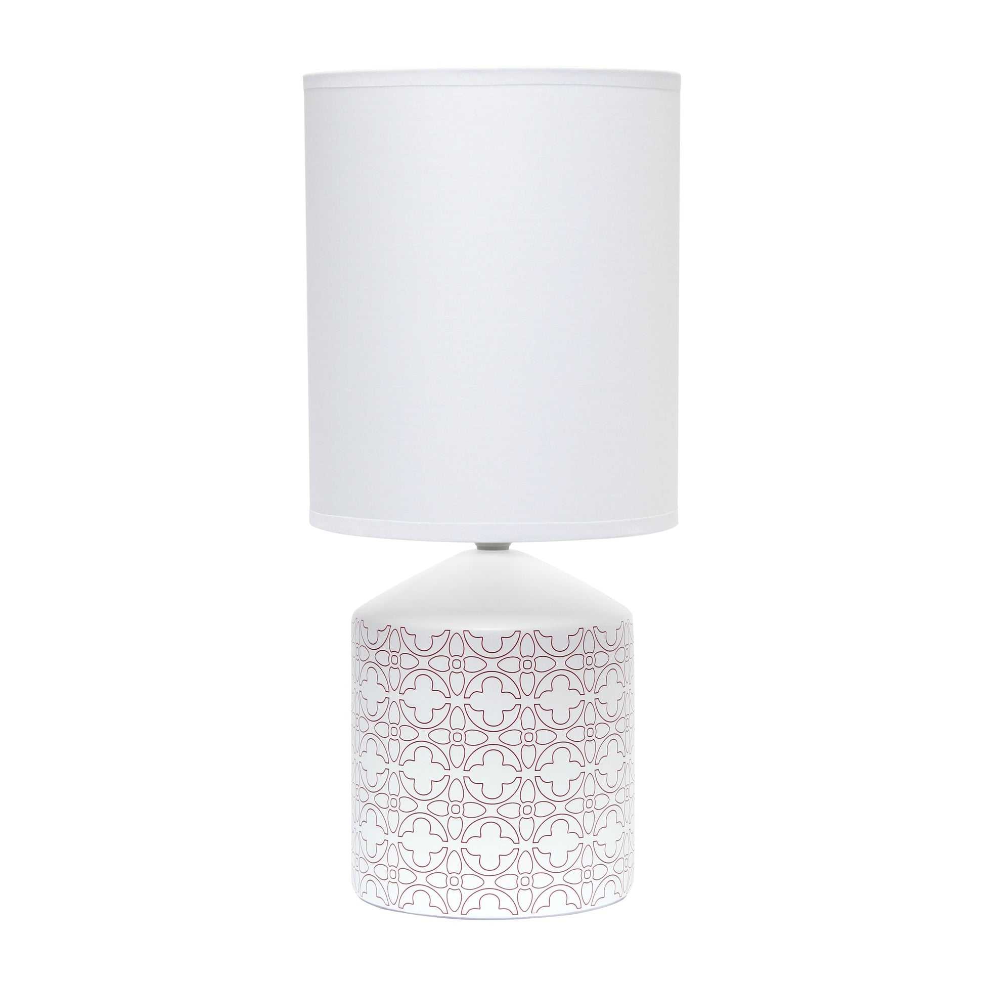 All The Rages Simple Designs White & Tan Flowers Prints Table Lamp