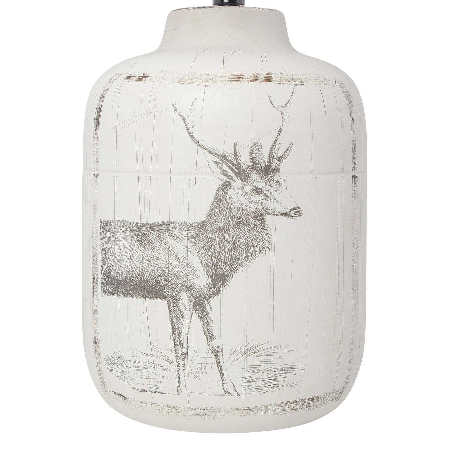 All The Rages Simple Designs White Wash Rustic Deer Buck Nature Printed Ceramic Farmhouse Accent Table Lamp With White Fabric Shade