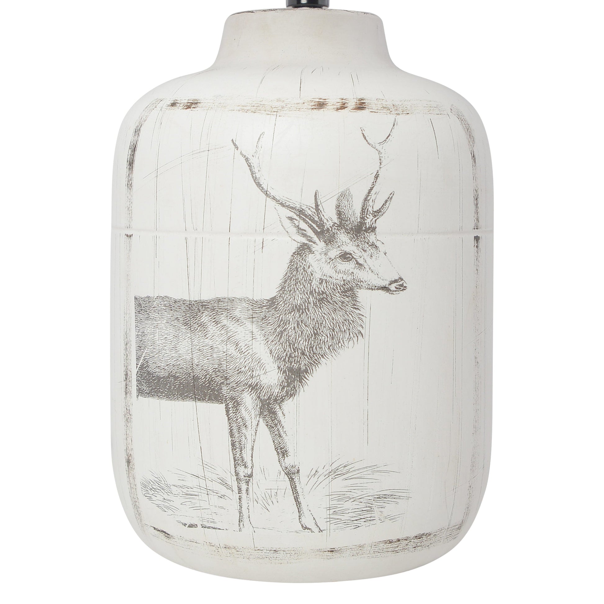 All The Rages Simple Designs White Wash Rustic Deer Buck Nature Printed Ceramic Farmhouse Accent Table Lamp With White Fabric Shade