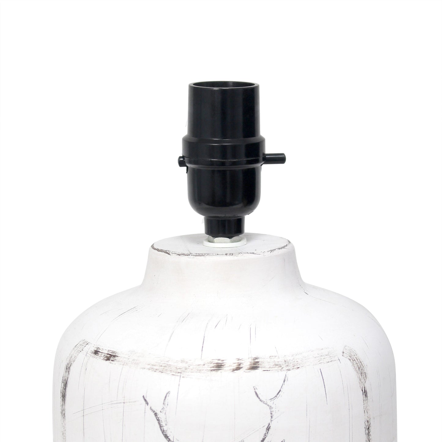 All The Rages Simple Designs White Wash Rustic Deer Buck Nature Printed Ceramic Farmhouse Accent Table Lamp With White Fabric Shade