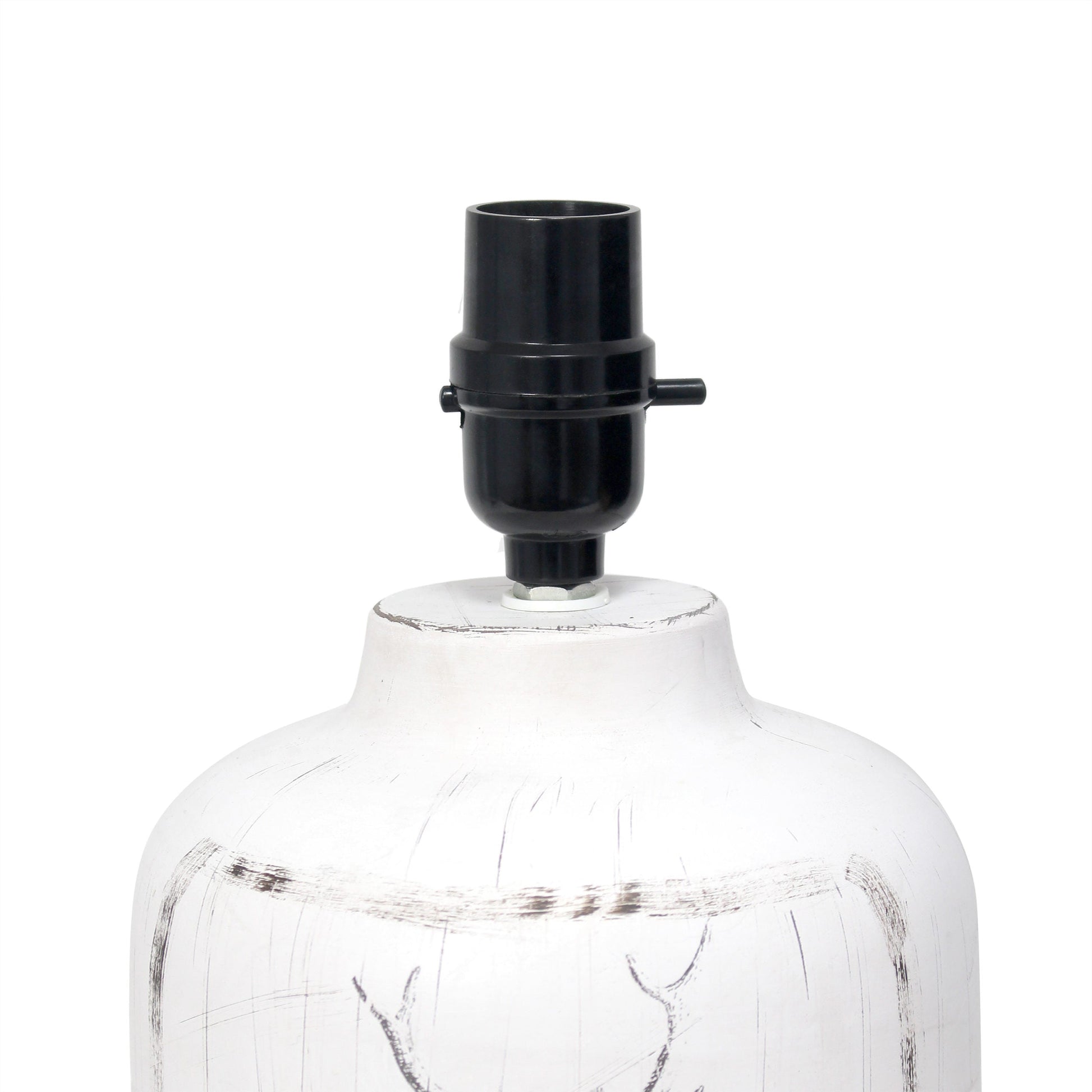 All The Rages Simple Designs White Wash Rustic Deer Buck Nature Printed Ceramic Farmhouse Accent Table Lamp With White Fabric Shade