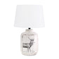 All The Rages Simple Designs White Wash Rustic Deer Buck Nature Printed Ceramic Farmhouse Accent Table Lamp With White Fabric Shade