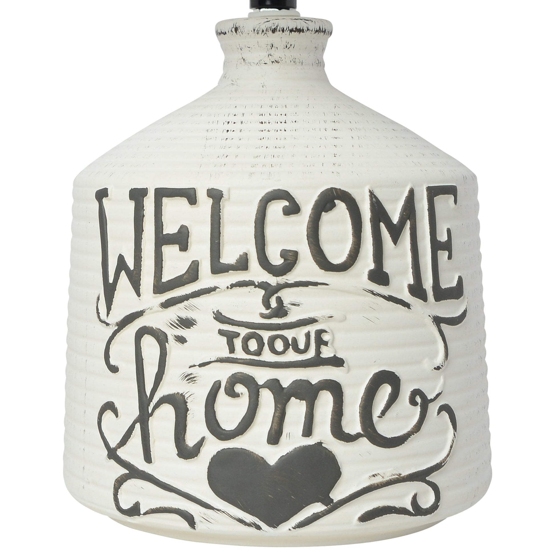All The Rages Simple Designs White Welcome Home Rustic Ceramic Farmhouse Foyer Entryway Accent Table Lamp With White Fabric Shade