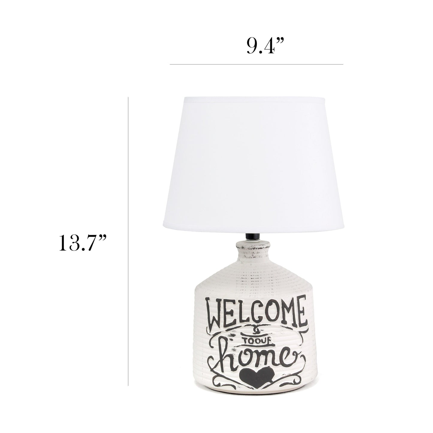 All The Rages Simple Designs White Welcome Home Rustic Ceramic Farmhouse Foyer Entryway Accent Table Lamp With White Fabric Shade