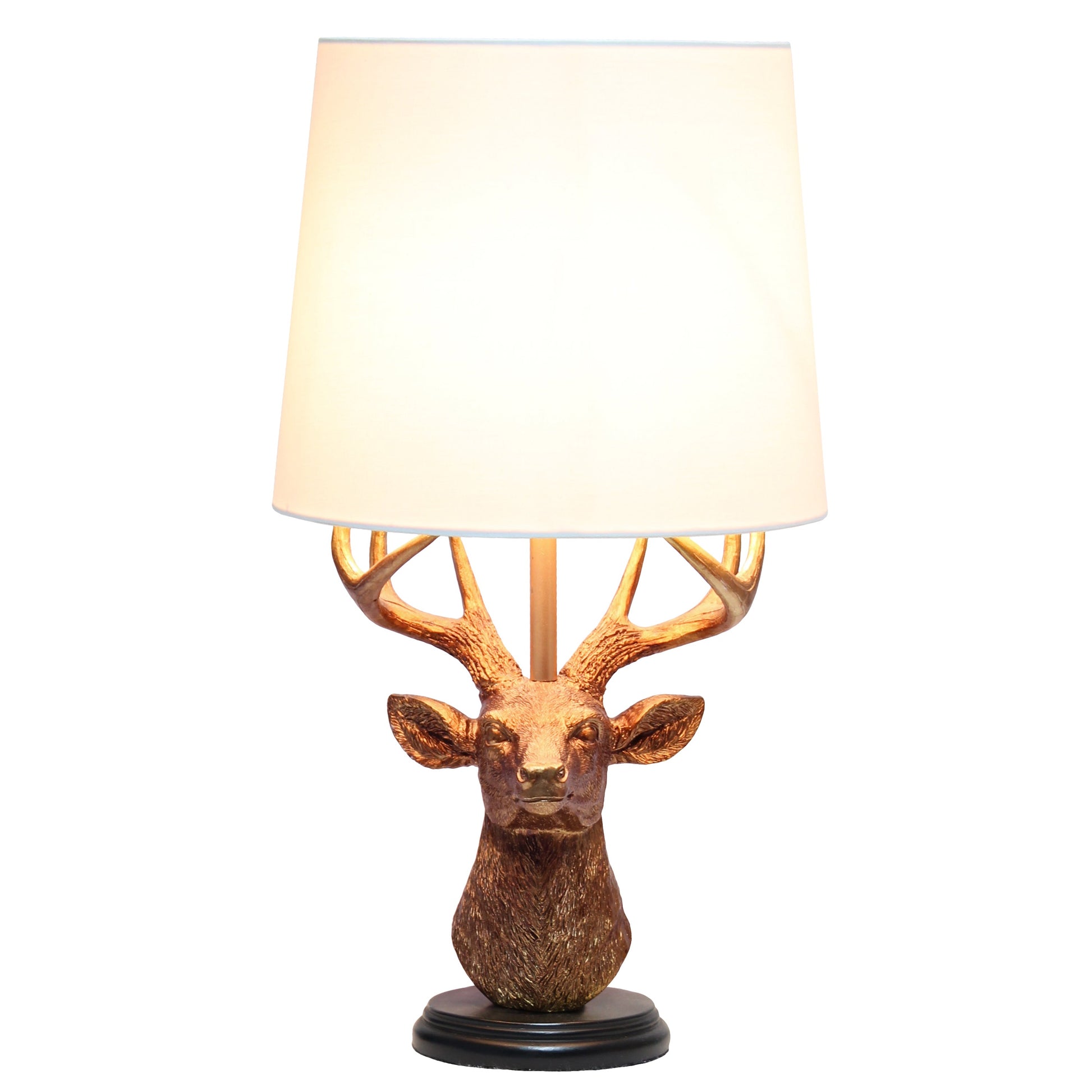 All The Rages Simple Designs Woodland 17" Tall Rustic Antler Copper Deer Table Lamp With Tapered White Fabric Shade