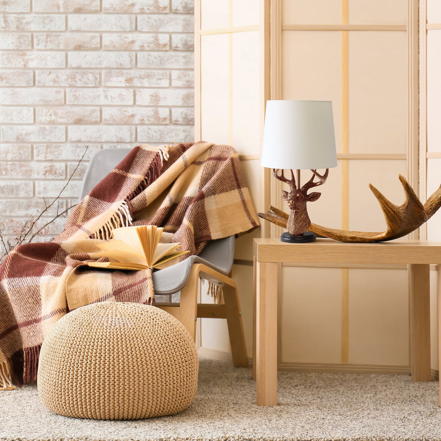 All The Rages Simple Designs Woodland 17" Tall Rustic Antler Copper Deer Table Lamp With Tapered White Fabric Shade
