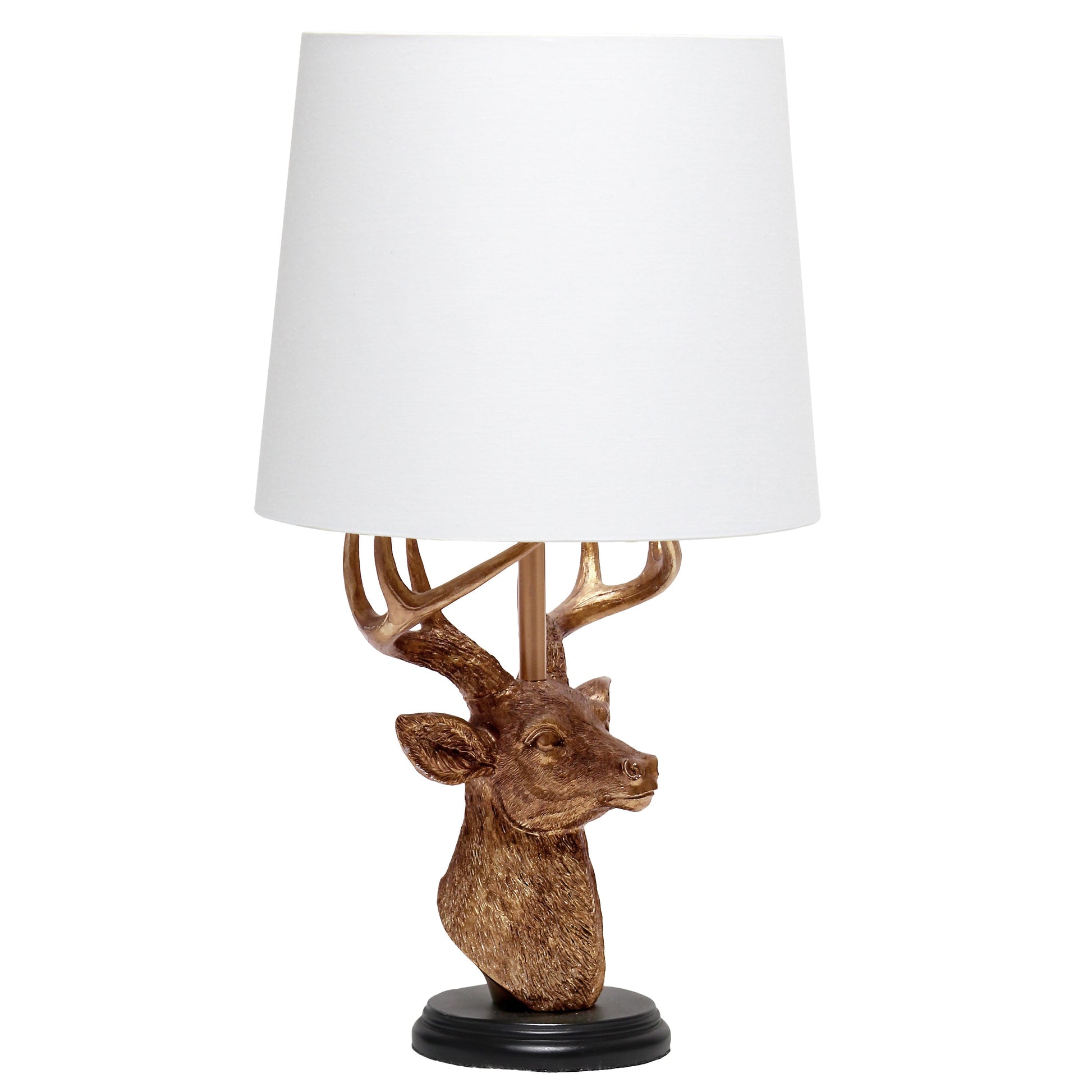 All The Rages Simple Designs Woodland 17" Tall Rustic Antler Copper Deer Table Lamp With Tapered White Fabric Shade