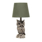 All The Rages Simple Designs Woodland 20" Polyresin Brown & White Night Owl Novelty Table Lamp With Green Tapered Drum Fabric Shade
