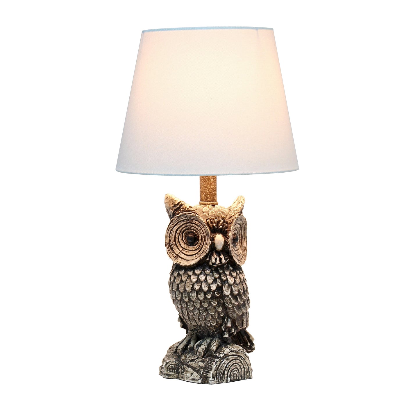 All The Rages Simple Designs Woodland 20" Polyresin Brown & White Night Owl Novelty Table Lamp With White Tapered Drum Fabric Shade